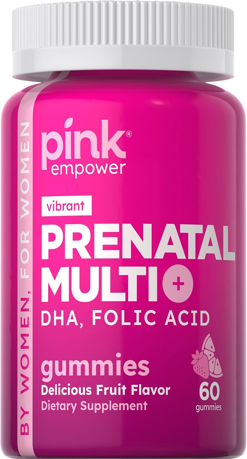 PINK Prenatal Vitamins | 60 Gummies with DHA and Folic Acid | Non-GMO & Gluten Free Multivitamin | Fruit Flavor PINK Prenatal Vitamins | 60 Gummies with DHA and Folic Acid | Non-GMO & Gluten Free Multivitamin | Fruit Flavor