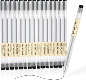 Shuttle Art Gel Ink Ball Point Pens, 15 Pack Black Japanese Style Pens, 0.38mm Extra-Fine Ballpoint Pens for Home, School and Office