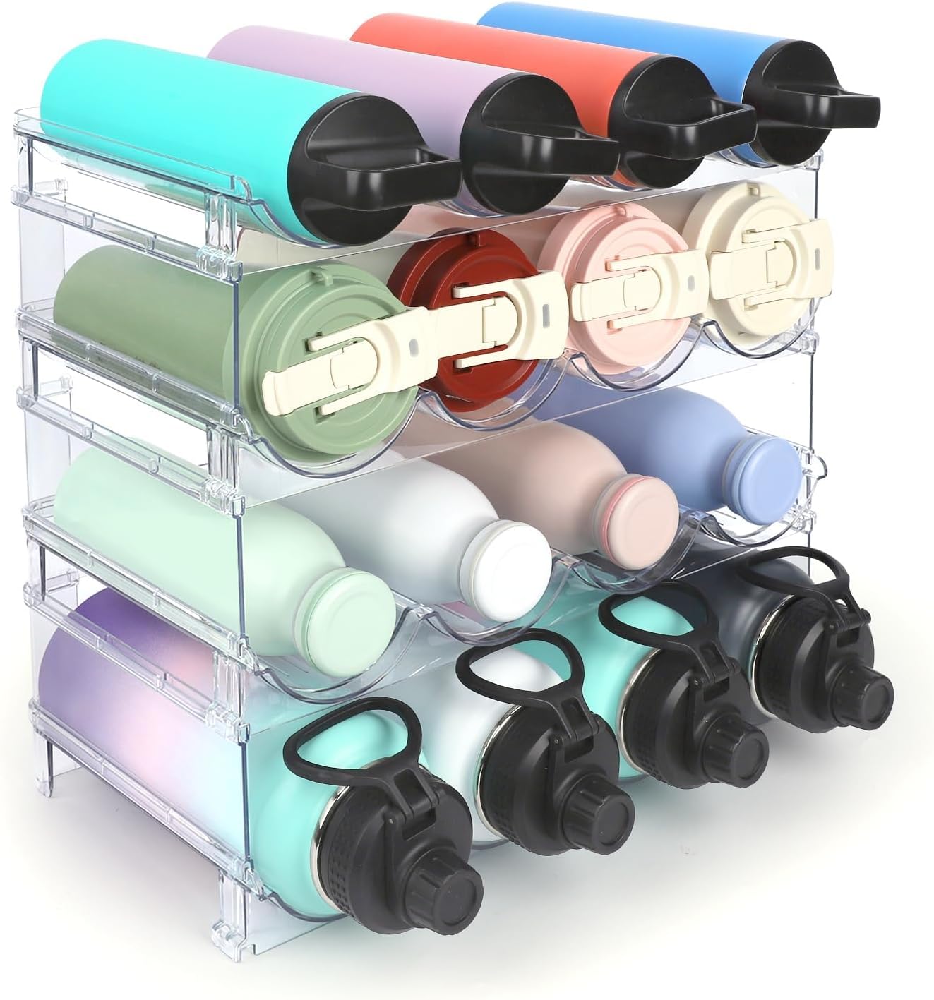 Water Bottle Organizer – 4 Pack Clear Stackable Bottle Storage Rack and Wine Rack for Stanley Yeti Bottle and Other Tumbler Organizer for Kitchen Cabinets, 4 Tier Hold 16 Water Bottle Organizer – 4 Pack Clear Stackable Bottle Storage Rack and Wine Rack for Stanley Yeti Bottle and Other Tumbler Organizer for Kitchen Cabinets, 4 Tier Hold 16