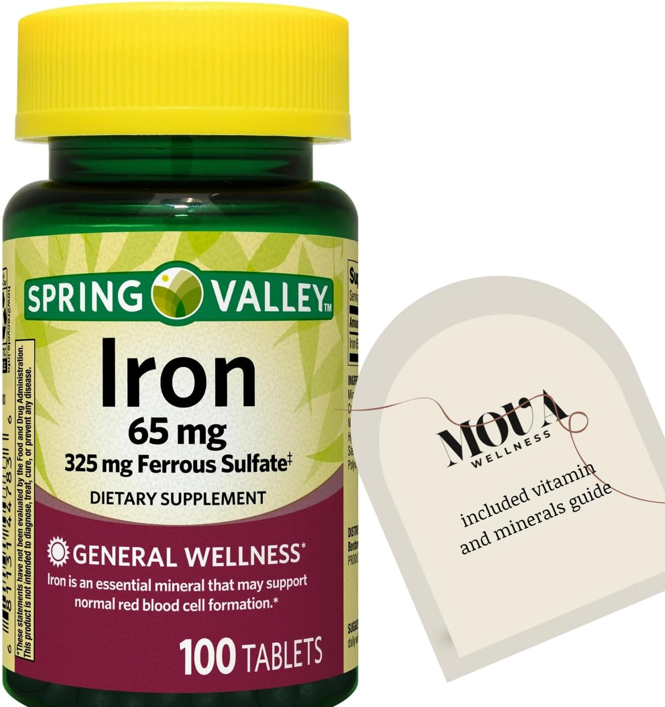 Iron General Wellness Dietary Supplement Tablets, 65 mg, 100 Count, Included Vitamin and Minerals Guide Iron General Wellness Dietary Supplement Tablets, 65 mg, 100 Count, Included Vitamin and Minerals Guide