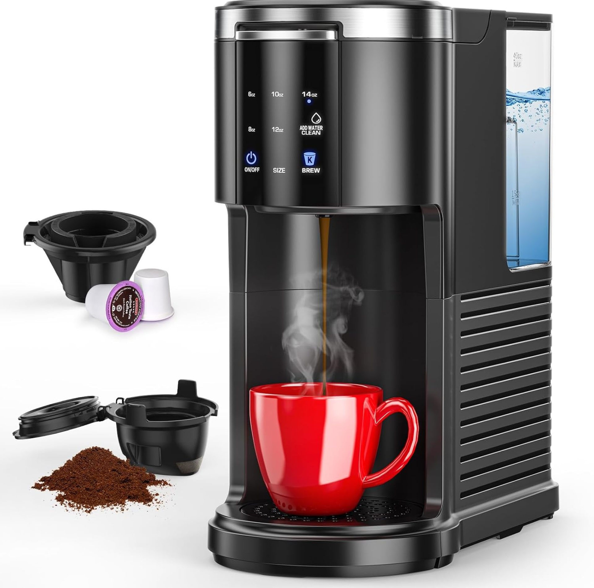 COWSAR Single Serve Coffee Maker, K Cup Coffee Brewer for Capsule and Ground Coffee, Capsule Coffee Machine with 40 Oz Water Tank, Instant-Heat, 5 Brew Sizes Up To 14 Oz, Ideal for Home/Office, Black COWSAR Single Serve Coffee Maker, K Cup Coffee Brewer for Capsule and Ground Coffee, Capsule Coffee Machine with 40 Oz Water Tank, Instant-Heat, 5 Brew Sizes Up To 14 Oz, Ideal for Home/Office, Black