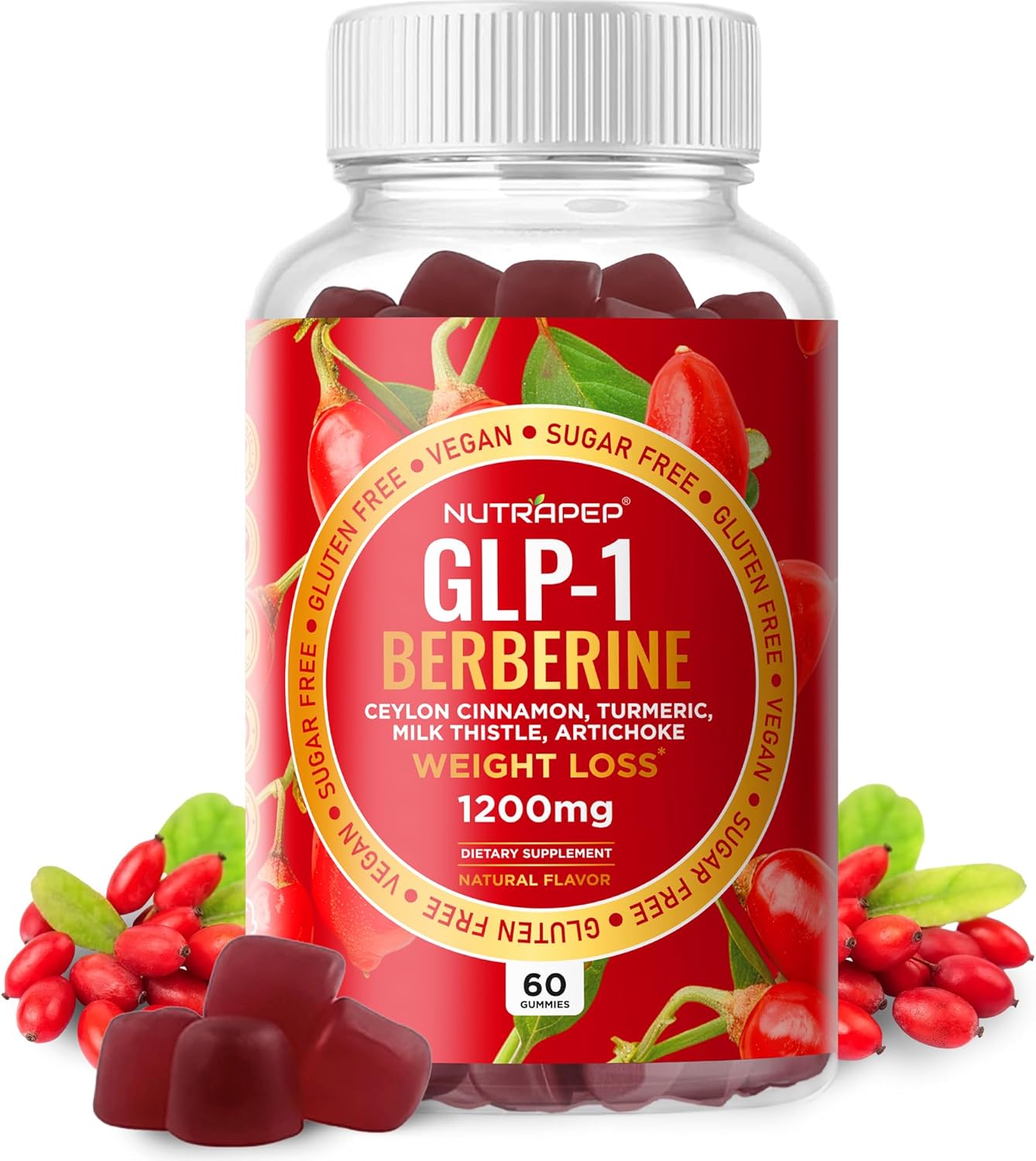 Premium Berberine HCl GLP-1 Weight Loss Gummies (1200mg) with Ceylon Cinnamon Turmeric Milk Thistle Artichoke – Sugar Free Gluten Free High Potency GLP1 Support Supplement Premium Berberine HCl GLP-1 Weight Loss Gummies (1200mg) with Ceylon Cinnamon Turmeric Milk Thistle Artichoke – Sugar Free Gluten Free High Potency GLP1 Support Supplement