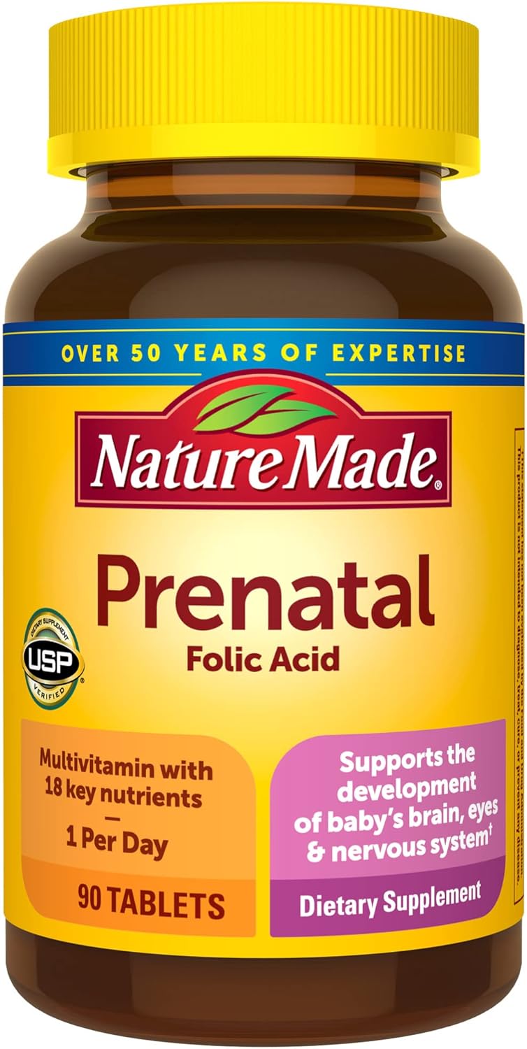 Nature Made Prenatal Multivitamin with Folic Acid, Prenatal Vitamin and Mineral Supplement for Daily Nutritional Support, 90 Tablets, 90 Day Supply Nature Made Prenatal Multivitamin with Folic Acid, Prenatal Vitamin and Mineral Supplement for Daily Nutritional Support, 90 Tablets, 90 Day Supply