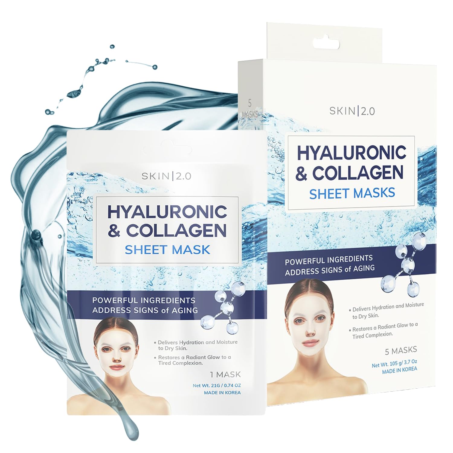 Hyaluronic Acid & Collagen Sheet Mask – Hydrating, Anti-Aging – Dermatologist Tested Korean Skincare – Clean Beauty, Natural Ingredients, Cruelty-Free, All Skin Types – 5 Masks Hyaluronic Acid & Collagen Sheet Mask – Hydrating, Anti-Aging – Dermatologist Tested Korean Skincare – Clean Beauty, Natural Ingredients, Cruelty-Free, All Skin Types – 5 Masks