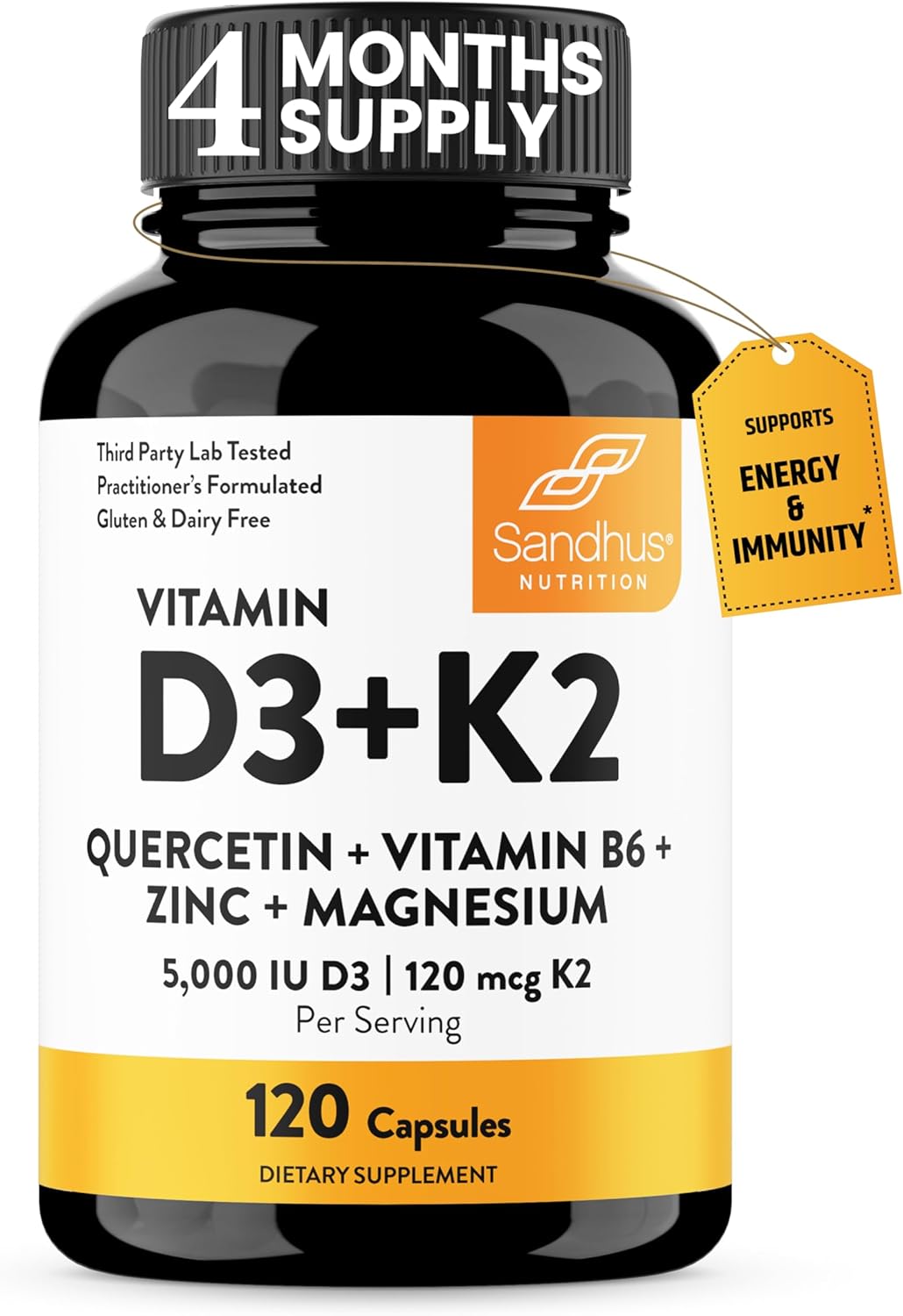 Sandhu’s Vitamin D3 K2 Magnesium 5000IU, 120 mcg K2 Capsules 120 Count (Pack of 1) | VIT B6, Zinc & Quercetin | Superior Absorption, Supports Energy, Immune, Bone & Muscle Health for Men & Women Sandhu’s Vitamin D3 K2 Magnesium 5000IU, 120 mcg K2 Capsules 120 Count (Pack of 1) | VIT B6, Zinc & Quercetin | Superior Absorption, Supports Energy, Immune, Bone & Muscle Health for Men & Women