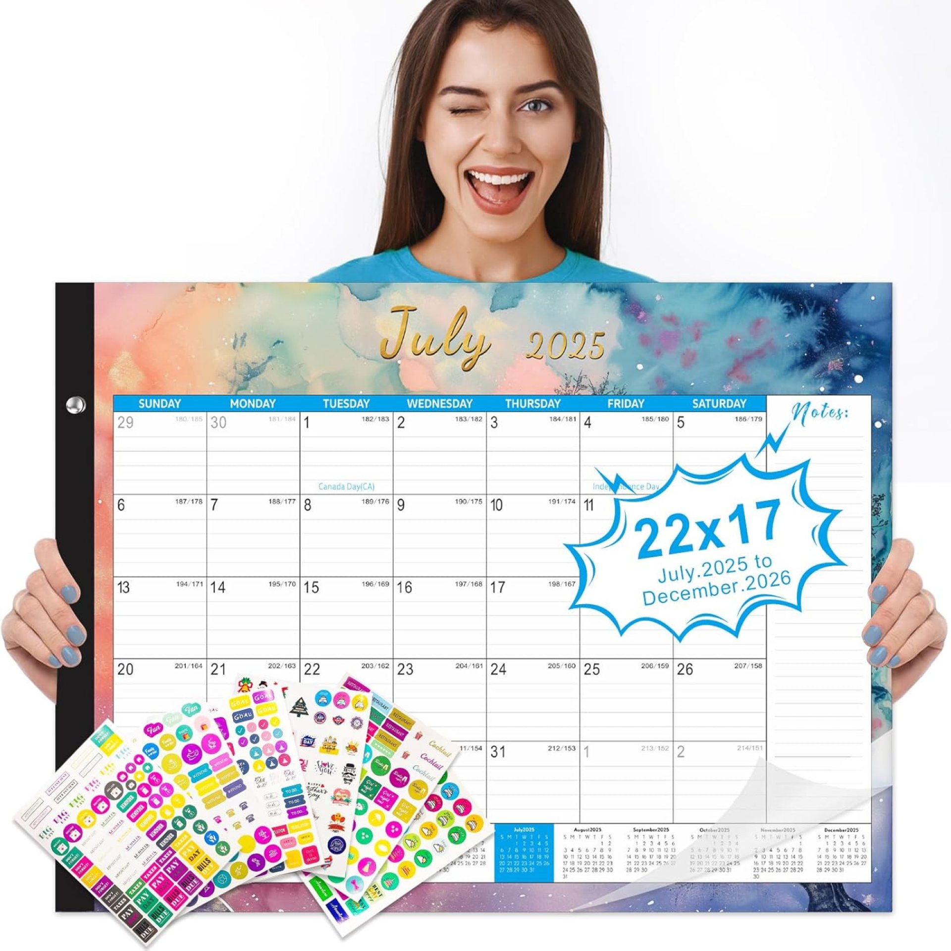 Gannyfer Desk Calendar 2025-2026, 18 Month Calendar July 2025 – Dec 2026, 22″ x 17″ Large Monthly Desktop Calendar with Notes, Daily Blocks, Thick Paper, Corner Protectors – Colorful Waterink (6 Stickers Included) Gannyfer Desk Calendar 2025-2026, 18 Month Calendar July 2025 – Dec 2026, 22″ x 17″ Large Monthly Desktop Calendar with Notes, Daily Blocks, Thick Paper, Corner Protectors – Colorful Waterink (6 Stickers Included)