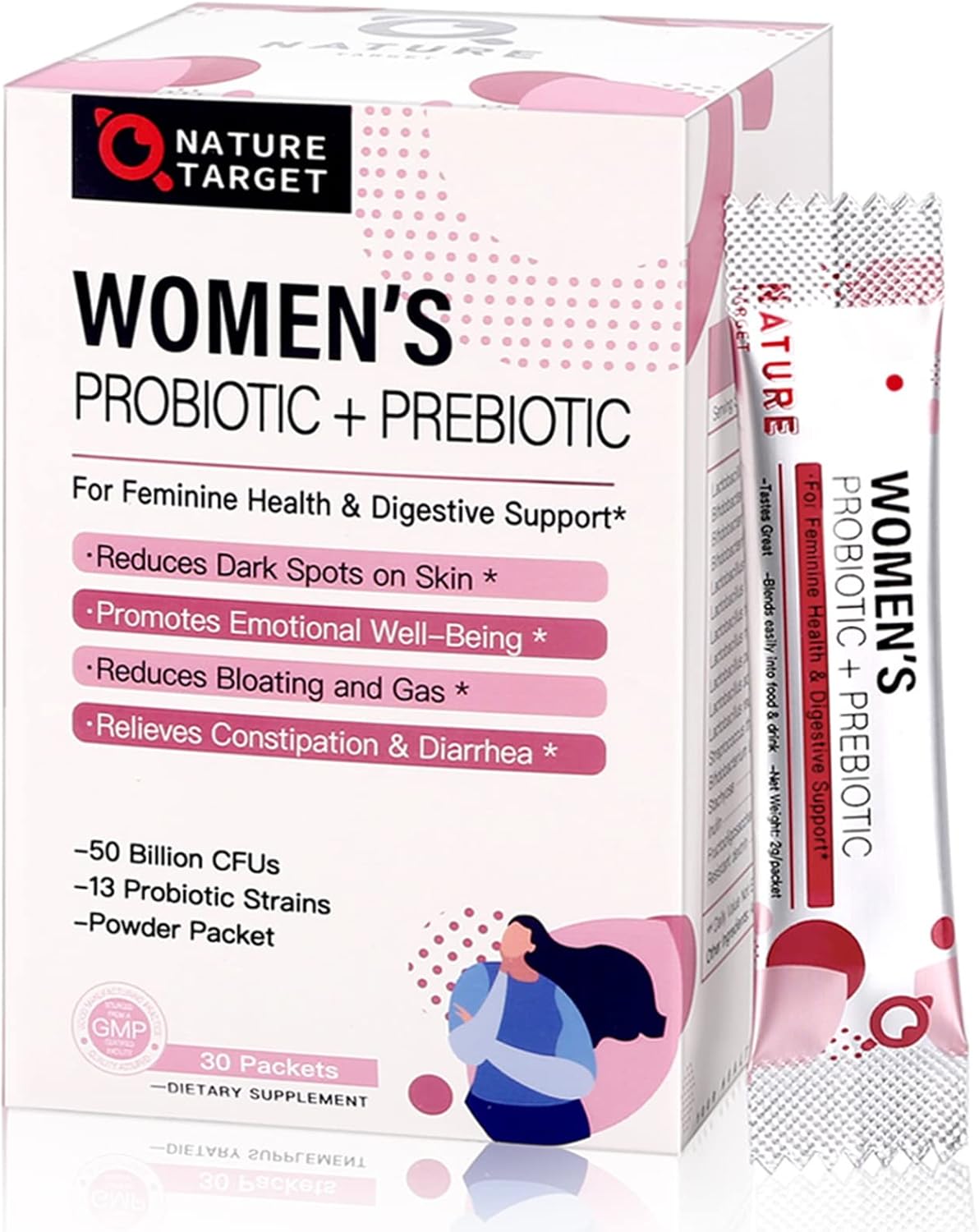 NATURE TARGET Probiotics for Women Probiotic Powder Supplement – Prebiotics and Probiotics for Digestive Health and Immune Support,30 Individual Stick Bags NATURE TARGET Probiotics for Women Probiotic Powder Supplement – Prebiotics and Probiotics for Digestive Health and Immune Support,30 Individual Stick Bags