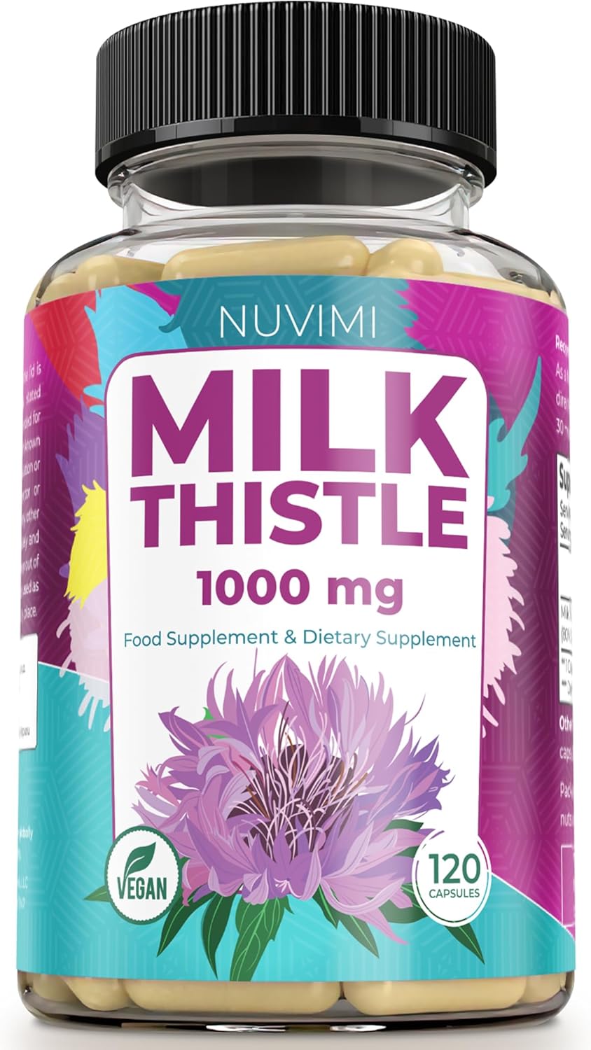 Milk Thistle 1000 mg 80% Silymarin Extract 120 Vegan Capsules, Dietary Supplement Milk Thistle 1000 mg 80% Silymarin Extract 120 Vegan Capsules, Dietary Supplement
