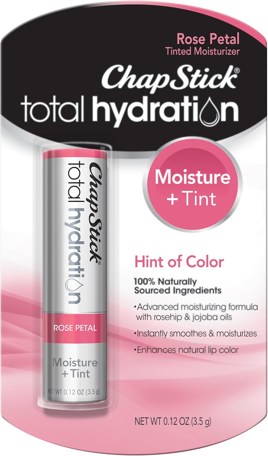 ChapStick Total Hydration Moisture + Tint Rose Petal Tinted Lip Balm Tube, Tinted Moisturizer – 0.12 Oz ChapStick Total Hydration Moisture + Tint Rose Petal Tinted Lip Balm Tube, Tinted Moisturizer – 0.12 Oz