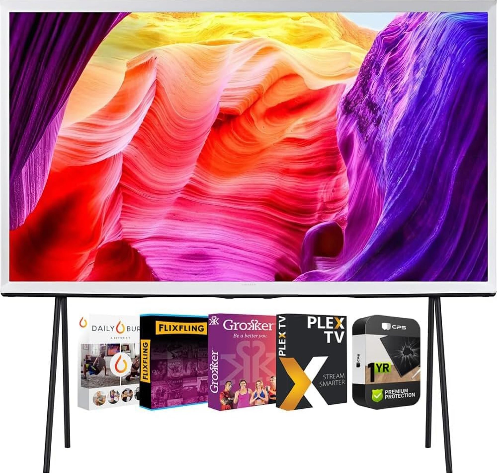 Samsung QN55LS01DAFXZA 55 Inch Class QLED 4K The Serif LS01D Series Quantum HDR Smart TV 2024 Bundle with Premiere Movies Streaming 2020 Digital Download Card and 1 YR CPS Enhanced Protection Pack Samsung QN55LS01DAFXZA 55 Inch Class QLED 4K The Serif LS01D Series Quantum HDR Smart TV 2024 Bundle with Premiere Movies Streaming 2020 Digital Download Card and 1 YR CPS Enhanced Protection Pack