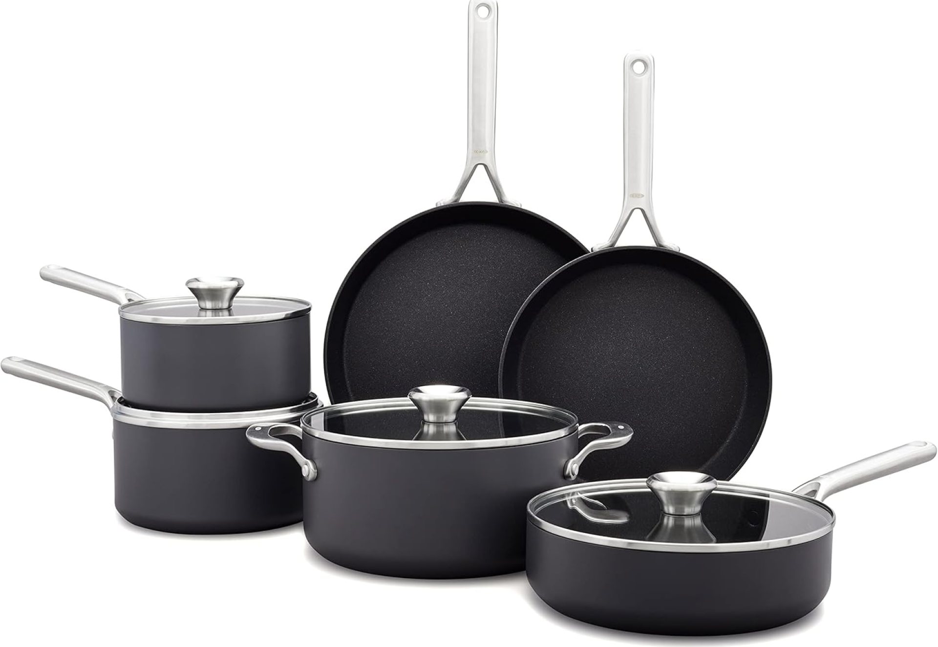 OXO Professional 10 Piece Cookware Pots and Pans Set, Hard Anodized Ceramic Nonstick PFAS-Free,Stainless Steel Handles,Induction,Skillets,Saute,Diamond Reinforced Coating,Dishwasher & Oven Safe,Black OXO Professional 10 Piece Cookware Pots and Pans Set, Hard Anodized Ceramic Nonstick PFAS-Free,Stainless Steel Handles,Induction,Skillets,Saute,Diamond Reinforced Coating,Dishwasher & Oven Safe,Black