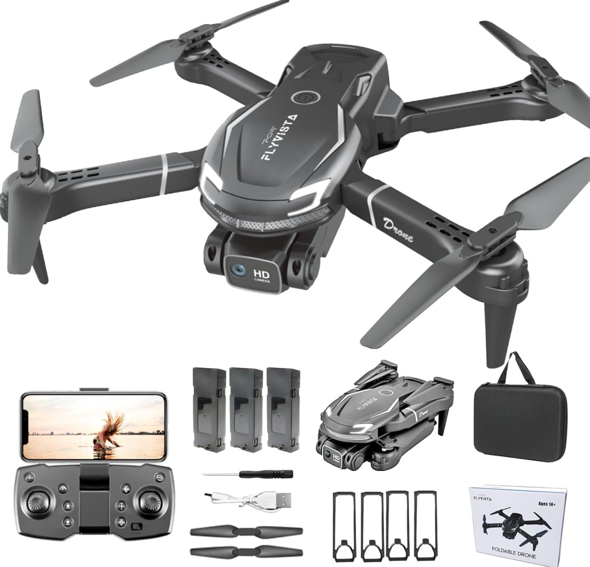 Cool Mini Drone with Camera for Kids Adults Beginners, 1080P FPV Camera Remote Control Drone for Kids with 3 Batteries, One-Click Take Off/Landing, Altitude Hold, Headless Mode, 360° Flips, 3-Gear Speeds , Emergency Stop, Toys Gifts for Kids Cool Mini Drone with Camera for Kids Adults Beginners, 1080P FPV Camera Remote Control Drone for Kids with 3 Batteries, One-Click Take Off/Landing, Altitude Hold, Headless Mode, 360° Flips, 3-Gear Speeds , Emergency Stop, Toys Gifts for Kids