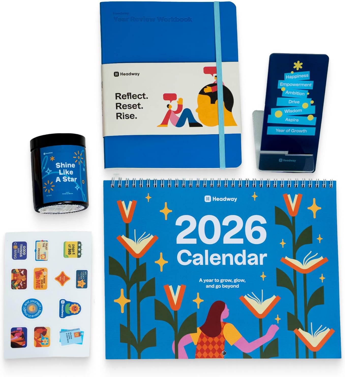 Headway Reflection Gift Set – Includes Year Memory Workbook, Planner Stickers, Jar Scented Candle, 2026 Spiral Wall Calendar & Cute Desk Phone Stand, New Year Resolution Goals Gift for Women Headway Reflection Gift Set – Includes Year Memory Workbook, Planner Stickers, Jar Scented Candle, 2026 Spiral Wall Calendar & Cute Desk Phone Stand, New Year Resolution Goals Gift for Women