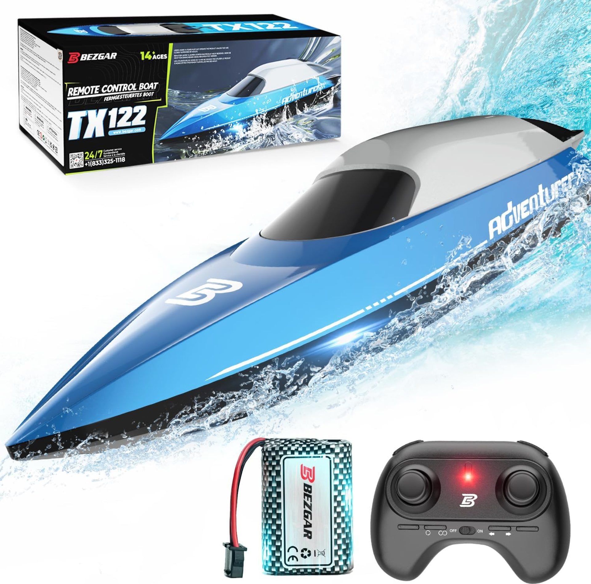 BEZGAR Remote Control Boat- 2.4GHz RC Boat with Rechargeable Battery, Fast Speed 20+ MPH with Double-Hatch Design for Lakes&Pools, Summer Toys for Adults and Ideal Gifts Rc Boats for Kids 8-12(TX122) BEZGAR Remote Control Boat- 2.4GHz RC Boat with Rechargeable Battery, Fast Speed 20+ MPH with Double-Hatch Design for Lakes&Pools, Summer Toys for Adults and Ideal Gifts Rc Boats for Kids 8-12(TX122)
