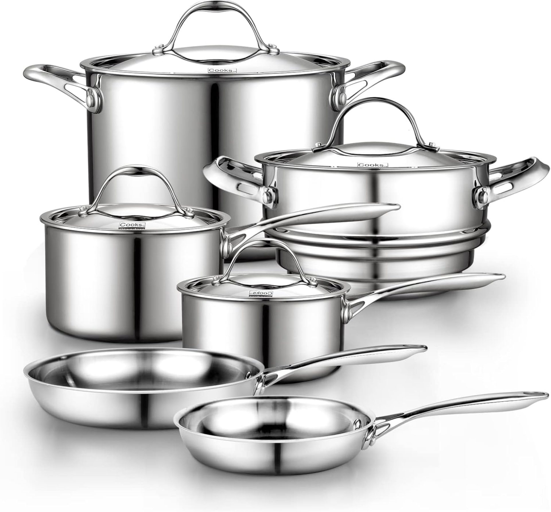 Cooks Standard Stainless Steel Kitchen Cookware Sets 10-Piece, Multi-Ply Full Clad Pots and Pans Cooking Set with Stay-Cool Handles, Dishwasher Safe, Oven Safe 500°F, Silver Cooks Standard Stainless Steel Kitchen Cookware Sets 10-Piece, Multi-Ply Full Clad Pots and Pans Cooking Set with Stay-Cool Handles, Dishwasher Safe, Oven Safe 500°F, Silver