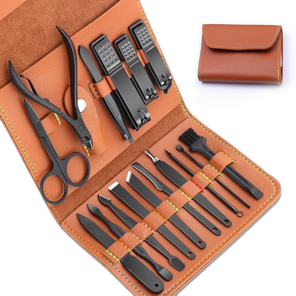 Manicure Pedicure Kit, Nail Clippers Set, Fingernail and Toenail Clipper Cutters, 16 Pieces Stainless Steel Professional Nail Care Tools with Travel Leather Case for Men Women Gift Manicure Pedicure Kit, Nail Clippers Set, Fingernail and Toenail Clipper Cutters, 16 Pieces Stainless Steel Professional Nail Care Tools with Travel Leather Case for Men Women Gift