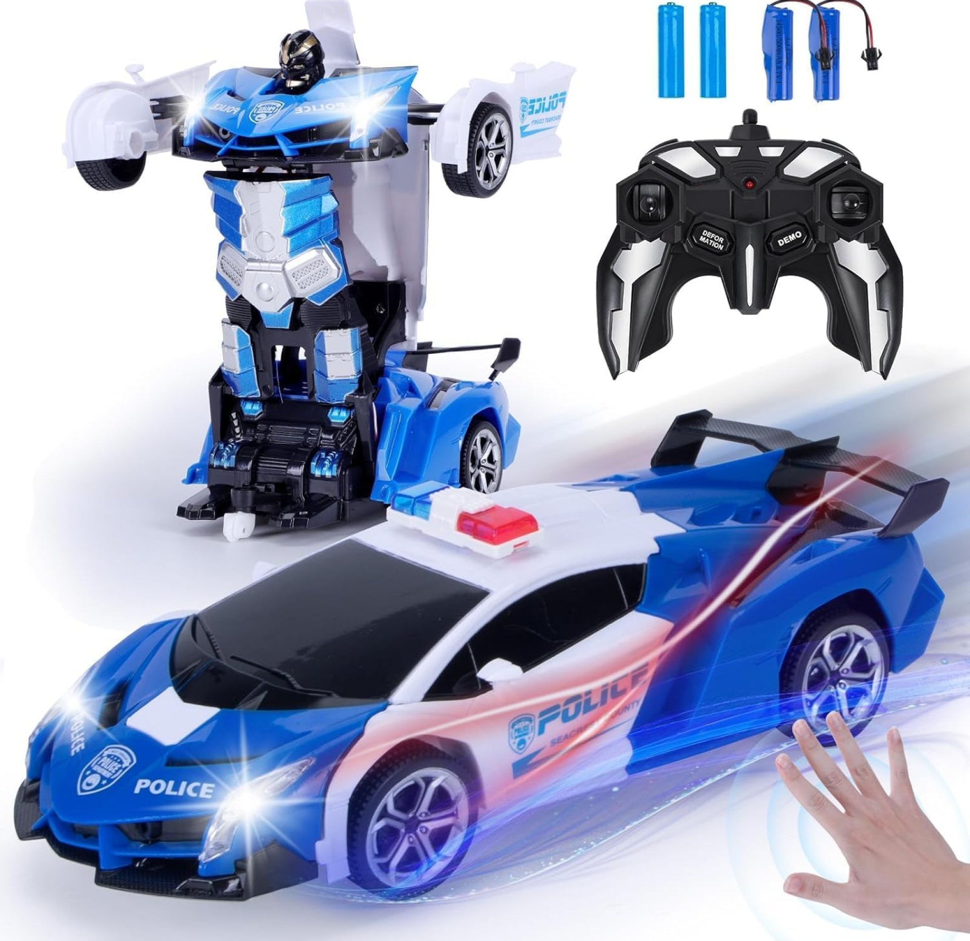 Wrystte Remote Control Police Car,Gesture Sensing Transform Robot 2.4G RC Cars Toys for Ages 4-12,Boy Toys with Light Music,One Button Deformation,360 Rotating Drift, Xmas Birthday Gift for Boys Girls Wrystte Remote Control Police Car,Gesture Sensing Transform Robot 2.4G RC Cars Toys for Ages 4-12,Boy Toys with Light Music,One Button Deformation,360 Rotating Drift, Xmas Birthday Gift for Boys Girls