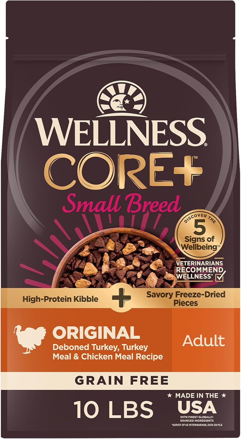 Wellness CORE+ (Formerly RawRev) Dry Dog Food with Freeze Dried Pieces, Small Breed, Grain Free, High Protein, Natural, Original Turkey & Chicken Recipe, (10-Pound Bag) Wellness CORE+ (Formerly RawRev) Dry Dog Food with Freeze Dried Pieces, Small Breed, Grain Free, High Protein, Natural, Original Turkey & Chicken Recipe, (10-Pound Bag)