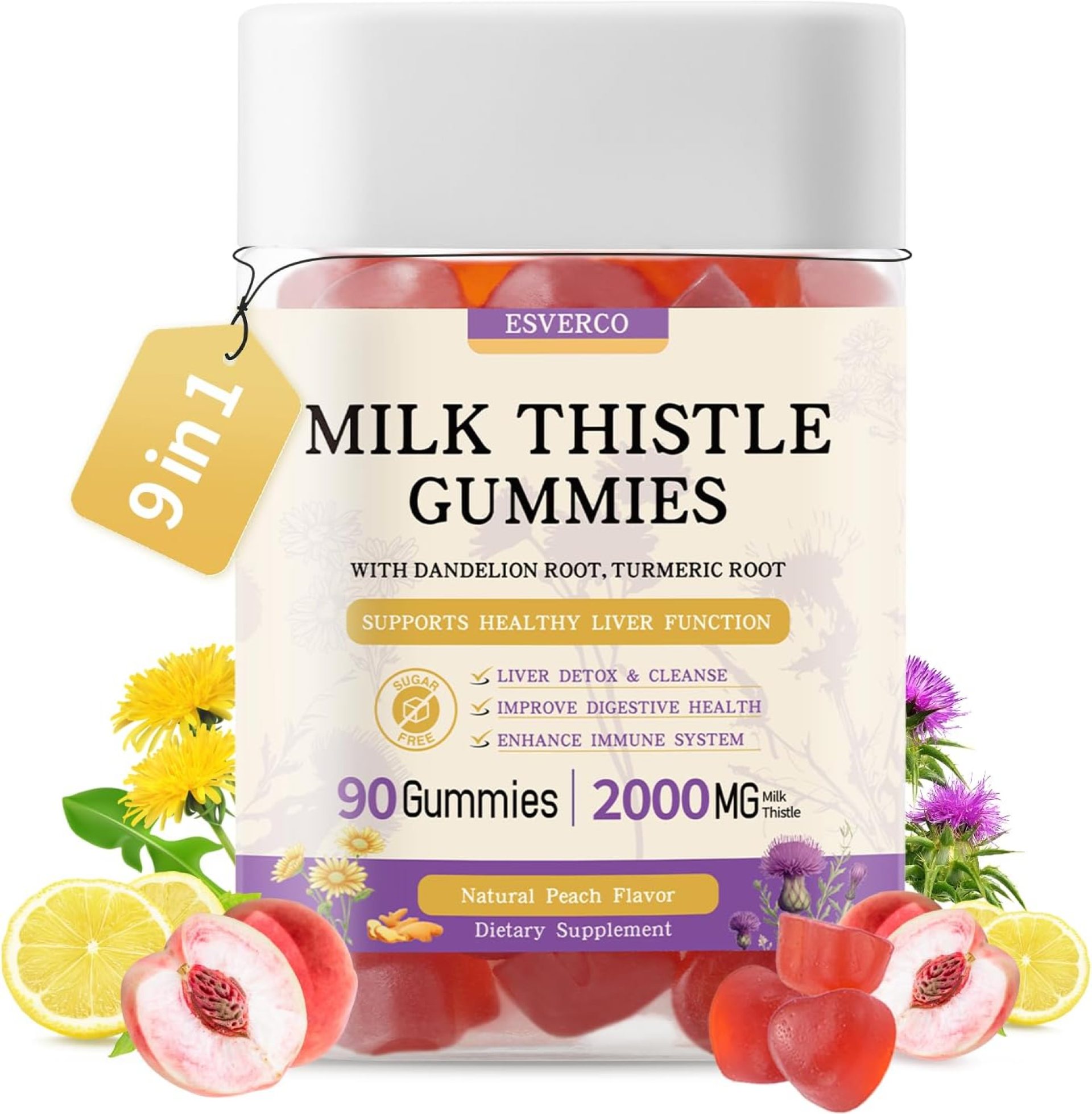 Milk Thistle Gummies with 2000MG Extract, Liver Health Support Gummies, Silymarin Milk Thistle Supplement with Artichoke, Dandelion, Turmeric Curcumin, No Sugar, for Adults, Vegan, 90 Count Milk Thistle Gummies with 2000MG Extract, Liver Health Support Gummies, Silymarin Milk Thistle Supplement with Artichoke, Dandelion, Turmeric Curcumin, No Sugar, for Adults, Vegan, 90 Count