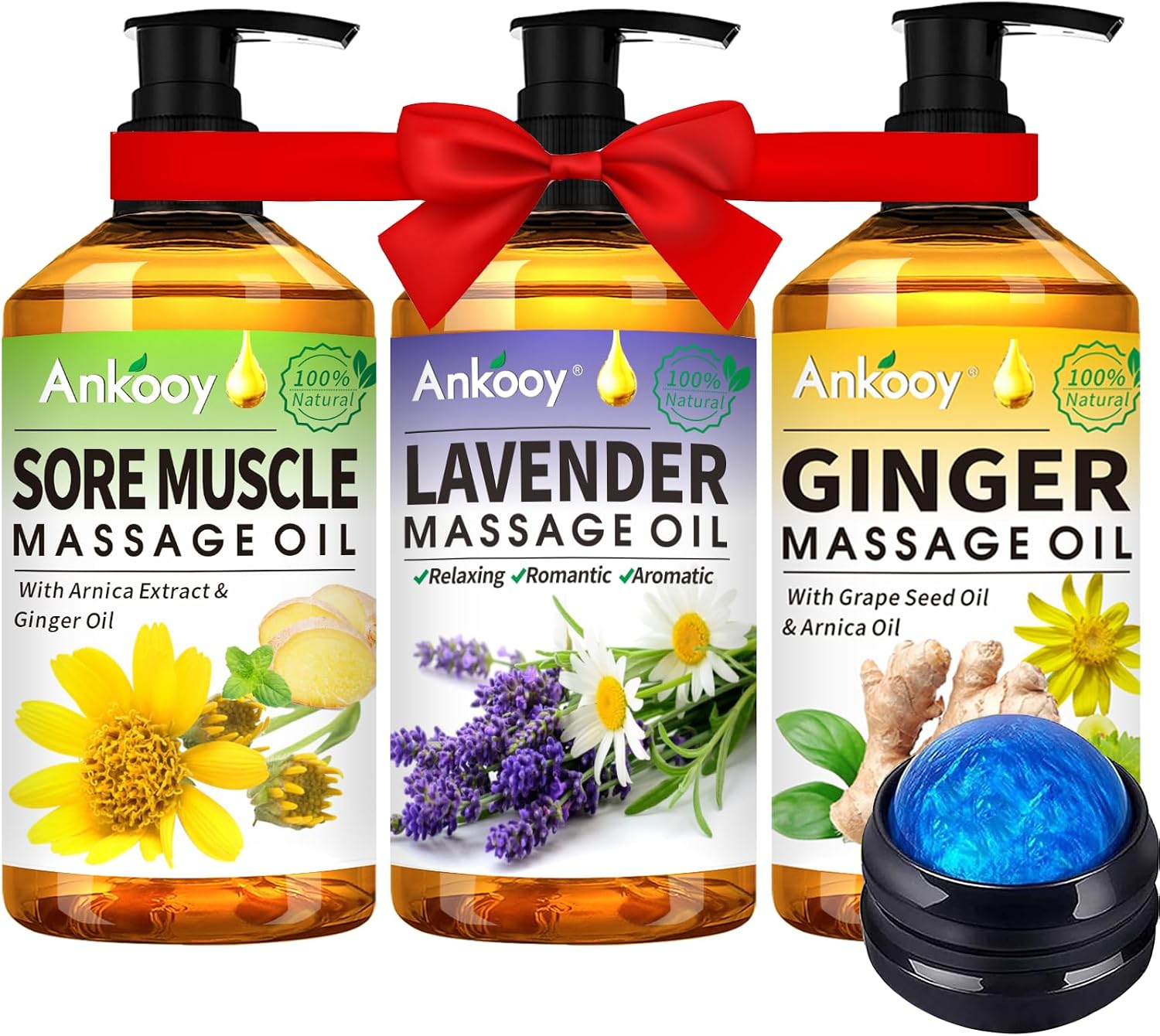 3 Pack Massage Oil for Massage Therapy,Sore Muscle Massage Arnica Oil & Relaxing Lavender Oil & Ginger Oil Lymphatic Drainage & Massage Ball,Massage Kit Spa Gifts for Him Her,Gifts for Men Women 3 Pack Massage Oil for Massage Therapy,Sore Muscle Massage Arnica Oil & Relaxing Lavender Oil & Ginger Oil Lymphatic Drainage & Massage Ball,Massage Kit Spa Gifts for Him Her,Gifts for Men Women