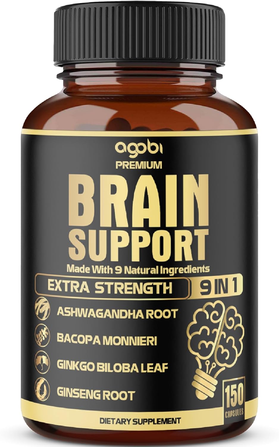 agobi 9in1 Brain Support Supplement – Blended with Ashwagandha, Panax Ginseng, Gotu Kola, Ginkgo Biloba, Black Pepper & More – Accuracy, Focus, Memory & Energy Booster – 150 Capsules for 5 Months agobi 9in1 Brain Support Supplement – Blended with Ashwagandha, Panax Ginseng, Gotu Kola, Ginkgo Biloba, Black Pepper & More – Accuracy, Focus, Memory & Energy Booster – 150 Capsules for 5 Months