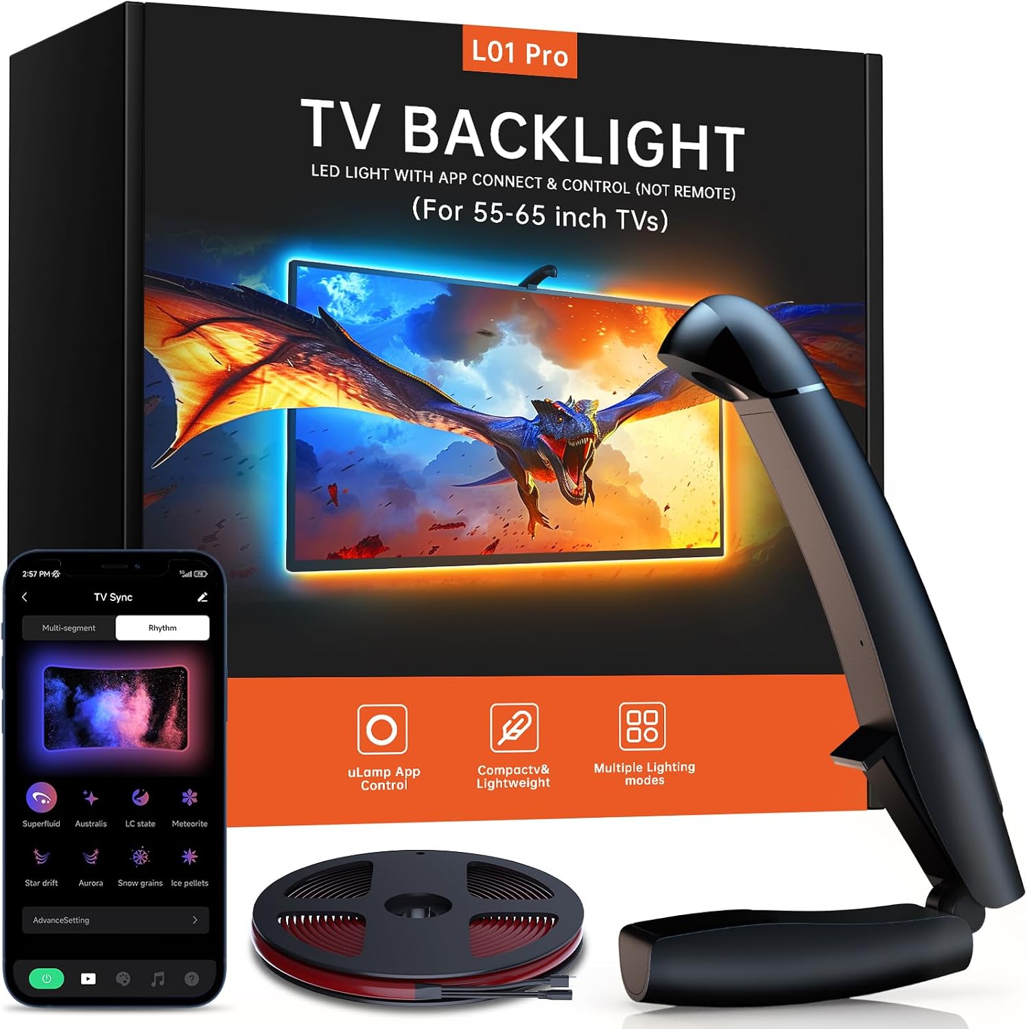 FFJ TV LED Backlight, 14.7ft Cuttable TV Lights That Change with TV for 55-65 Inch Screen and PC Monitor, TV Backlight with Sensor, Smart App Control, Game & Music Sync Color Changing Light FFJ TV LED Backlight, 14.7ft Cuttable TV Lights That Change with TV for 55-65 Inch Screen and PC Monitor, TV Backlight with Sensor, Smart App Control, Game & Music Sync Color Changing Light
