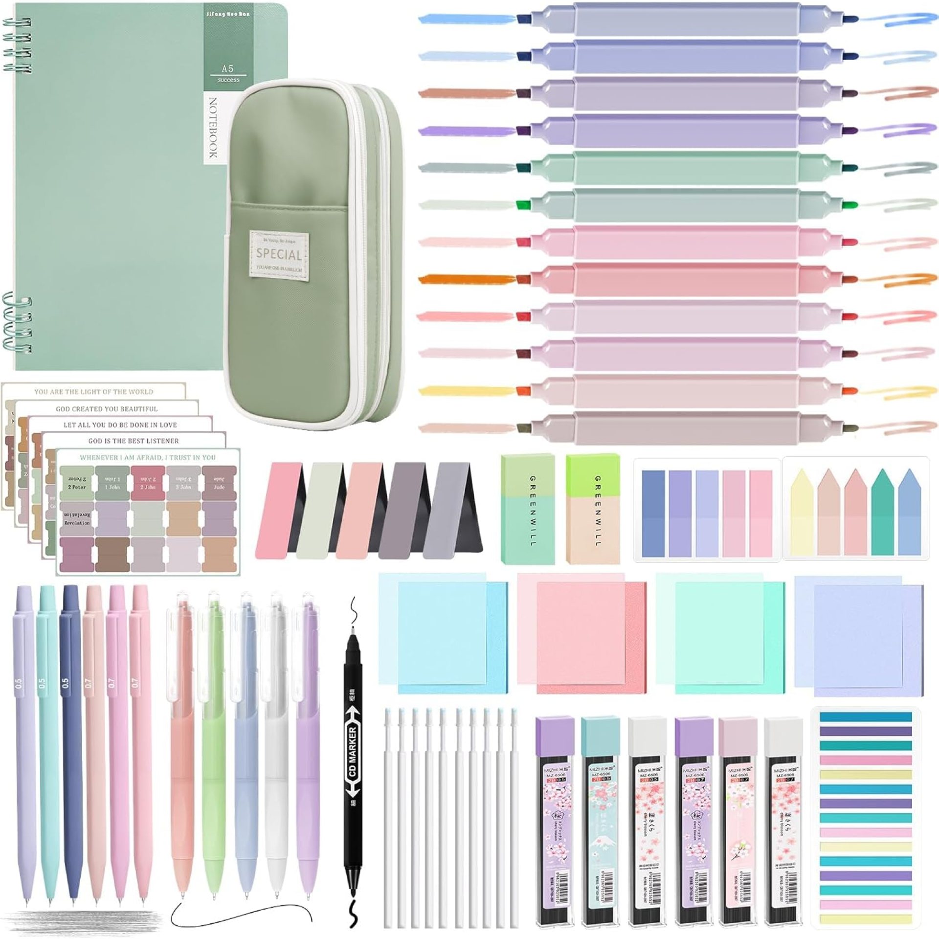 61 PCS Aesthetic School Supplies with Pen Case,12 Pastel Highlighters,5 Black Ink Gel Pens, 6 Mechanical Pencils 0.5 & 0.7mm,Sticky Note Index Tab and So on for Students Stationary College Essentials 61 PCS Aesthetic School Supplies with Pen Case,12 Pastel Highlighters,5 Black Ink Gel Pens, 6 Mechanical Pencils 0.5 & 0.7mm,Sticky Note Index Tab and So on for Students Stationary College Essentials