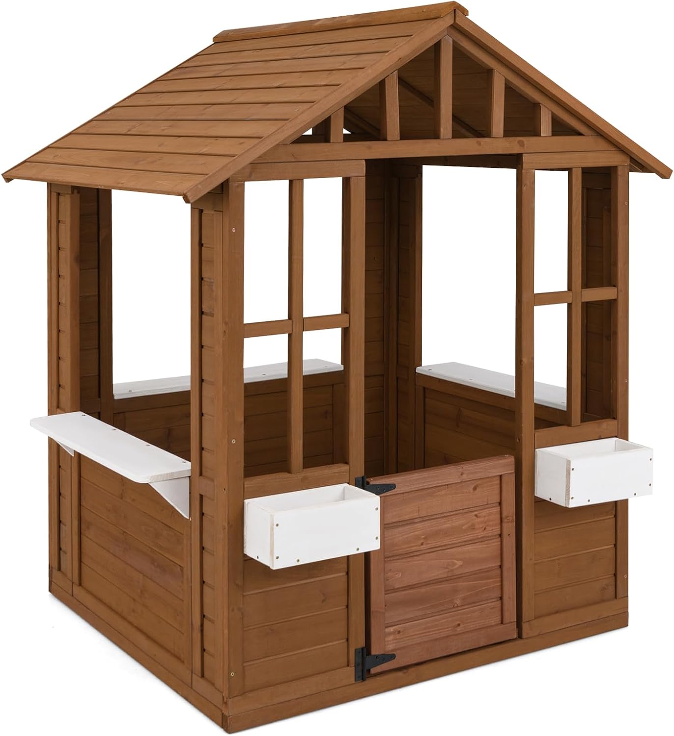 Costzon Outdoor Playhouse, Fir Wood Adventures Cottage w/Windows, Serving Stations, Flowerpot Holders & Door for Children Pretend Activity Play, Kids Play House for Boys Girls Costzon Outdoor Playhouse, Fir Wood Adventures Cottage w/Windows, Serving Stations, Flowerpot Holders & Door for Children Pretend Activity Play, Kids Play House for Boys Girls