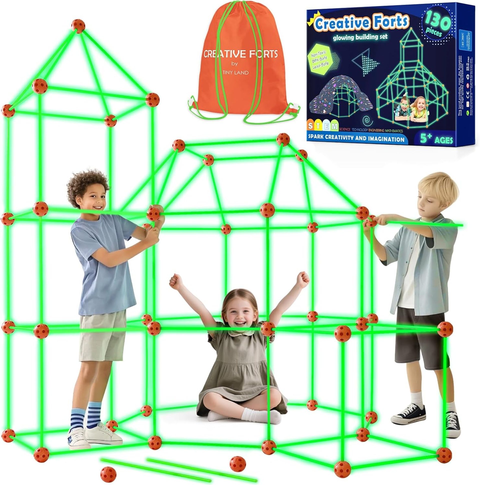 Tiny Land Glow Fort Building Kit for Kids Creative Fort Indoor & Outdoor Construction Toys with 86 Rods and 44 Balls for 5-10 Year Old Boys & Girls STEM Building Toy Gifts with Storage Bag Tiny Land Glow Fort Building Kit for Kids Creative Fort Indoor & Outdoor Construction Toys with 86 Rods and 44 Balls for 5-10 Year Old Boys & Girls STEM Building Toy Gifts with Storage Bag