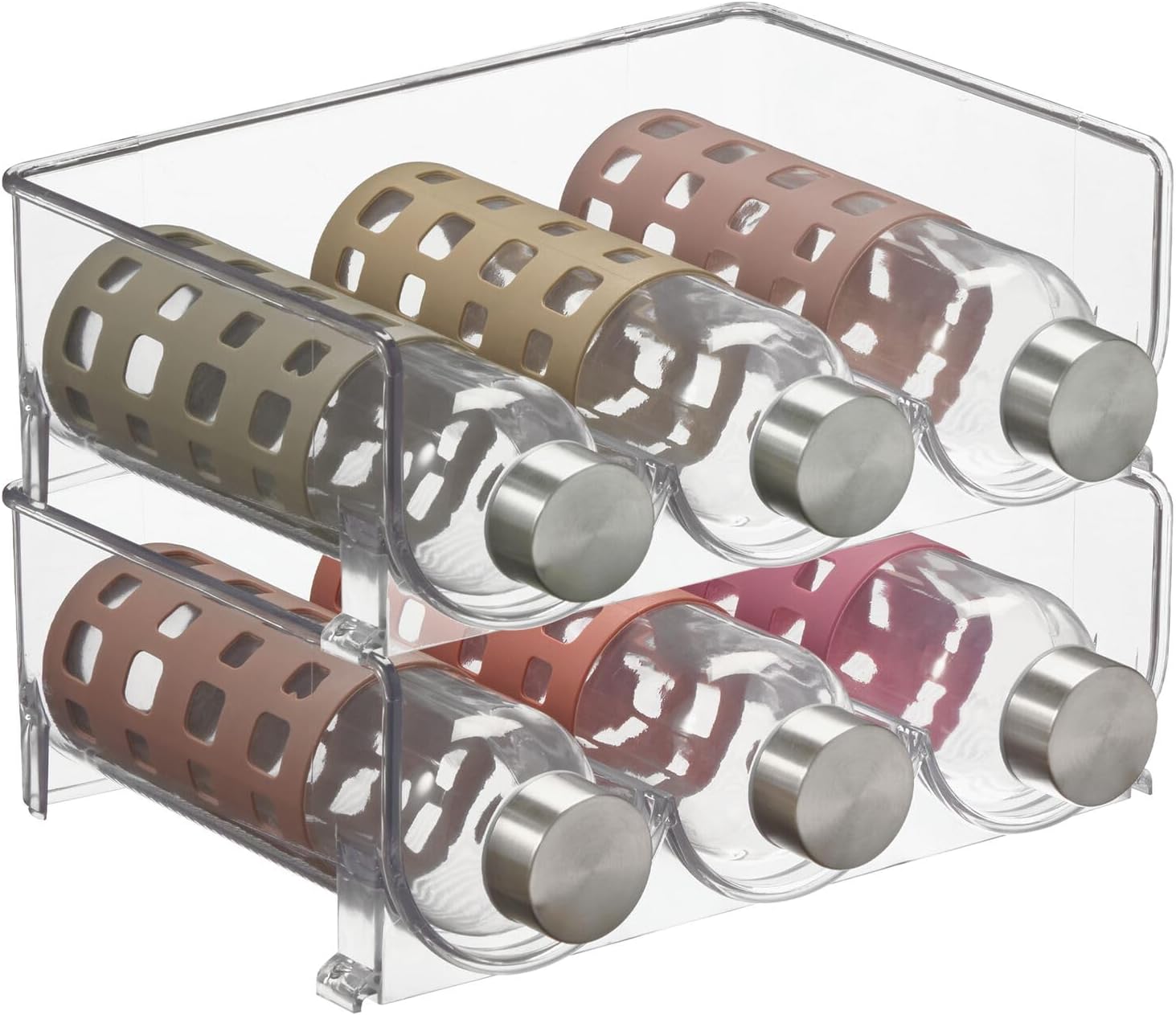 mDesign Stackable Plastic 3 Bottle Refrigerator Wine Rack – Kitchen Storage Organizer for Champagne, Wine or Water Bottles – Stacking Wine Organizer for Fridge – Ligne Collection – 2 Pack – Clear mDesign Stackable Plastic 3 Bottle Refrigerator Wine Rack – Kitchen Storage Organizer for Champagne, Wine or Water Bottles – Stacking Wine Organizer for Fridge – Ligne Collection – 2 Pack – Clear