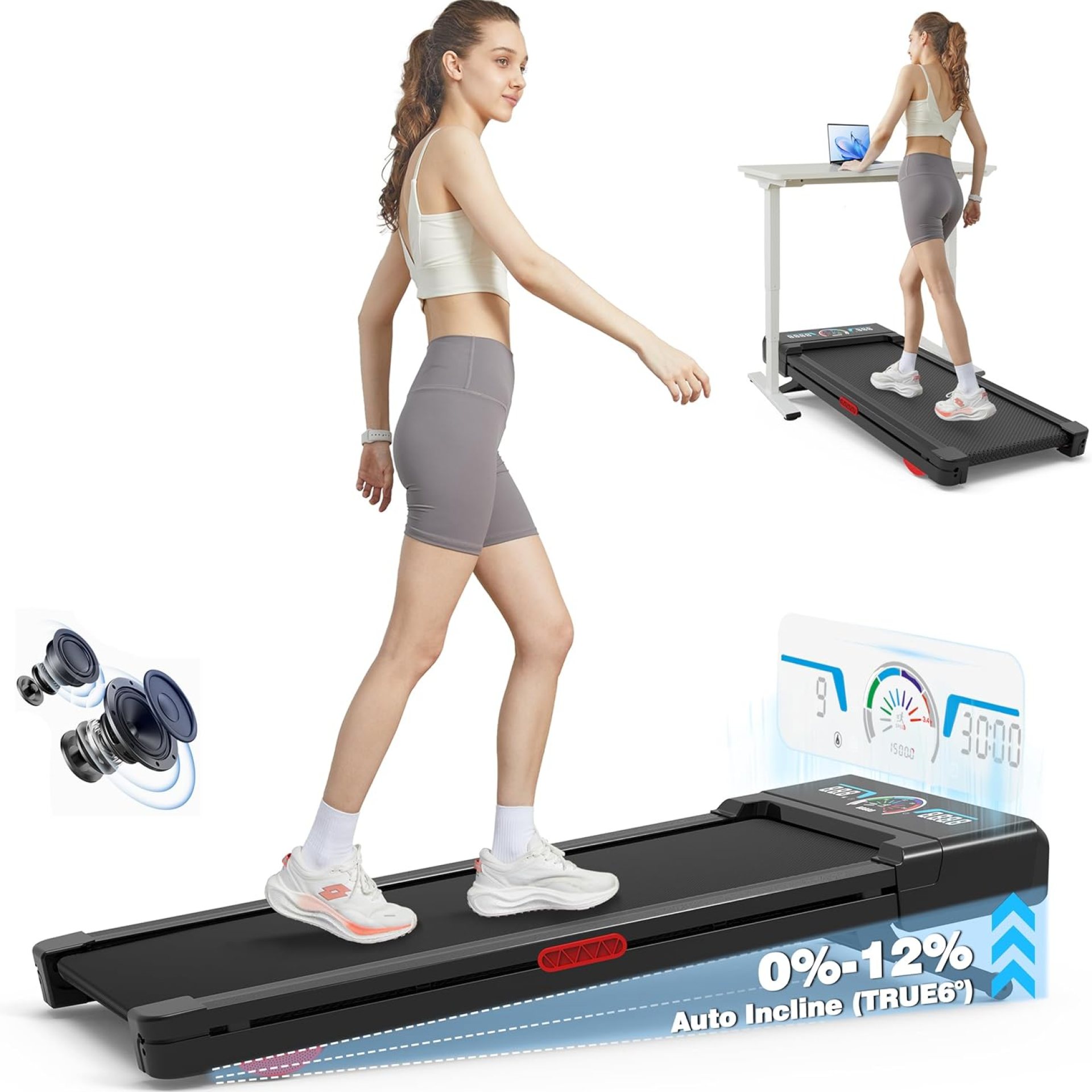 Walking Pad Treadmill with 12% 9-Level Auto Incline, 450 lbs Capacity and RGB LED Screen Under Desk Treadmill with Hiking Mode, Compact Treadmills for Home Small/Office Walking Pad Treadmill with 12% 9-Level Auto Incline, 450 lbs Capacity and RGB LED Screen Under Desk Treadmill with Hiking Mode, Compact Treadmills for Home Small/Office