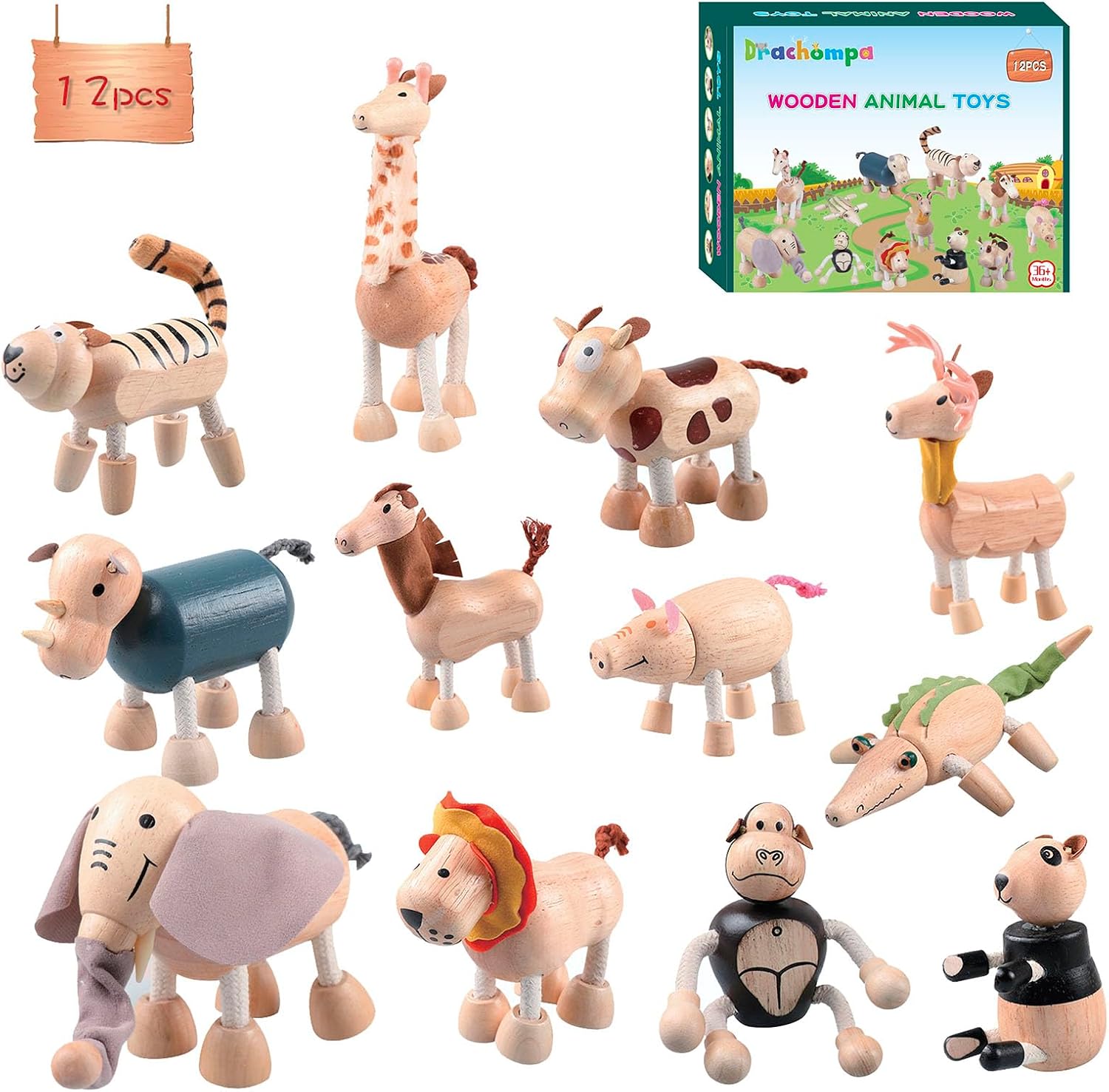 12PCS Bendable Wooden Animal Toys, Fun and Posable Animal Toys Figures for Early Education, Safari Wood Toy for Kids, Smooth Natural Wood, Wood Animal Learning Toy for Children 12PCS Bendable Wooden Animal Toys, Fun and Posable Animal Toys Figures for Early Education, Safari Wood Toy for Kids, Smooth Natural Wood, Wood Animal Learning Toy for Children