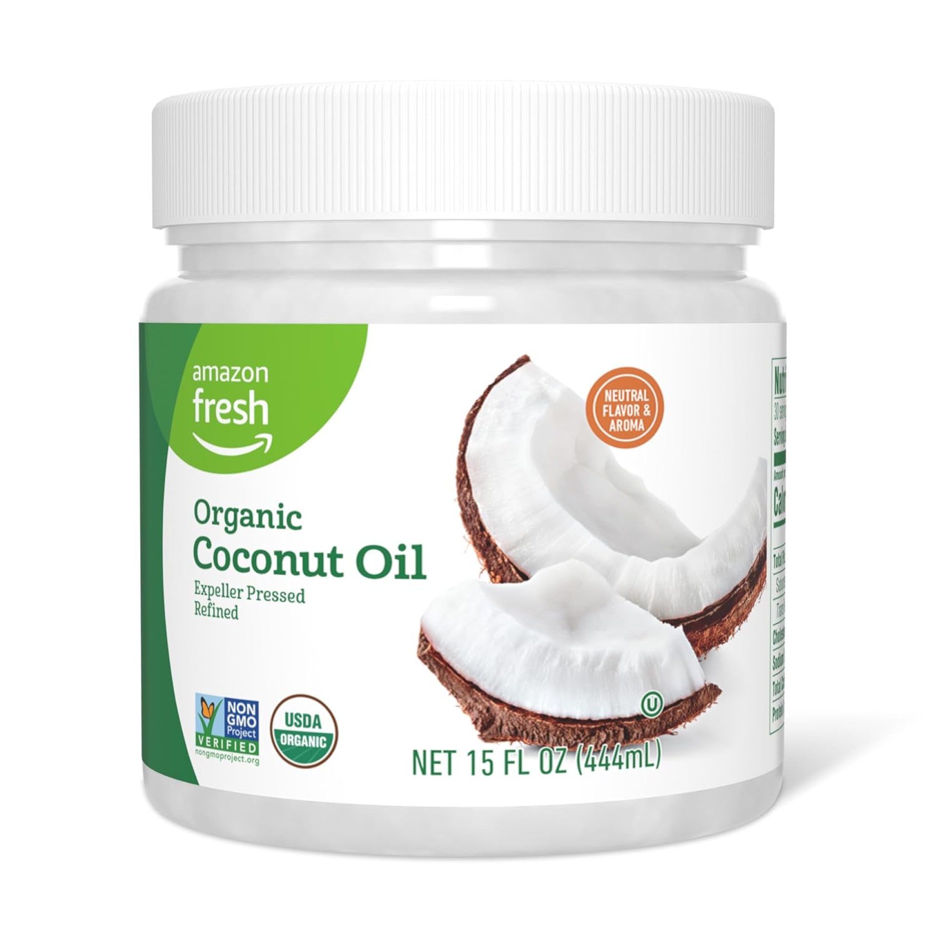 Amazon Fresh, Organic Refined Coconut Oil, 15 Fl Oz (Previously Happy Belly, Packaging May Vary) Amazon Fresh, Organic Refined Coconut Oil, 15 Fl Oz (Previously Happy Belly, Packaging May Vary)