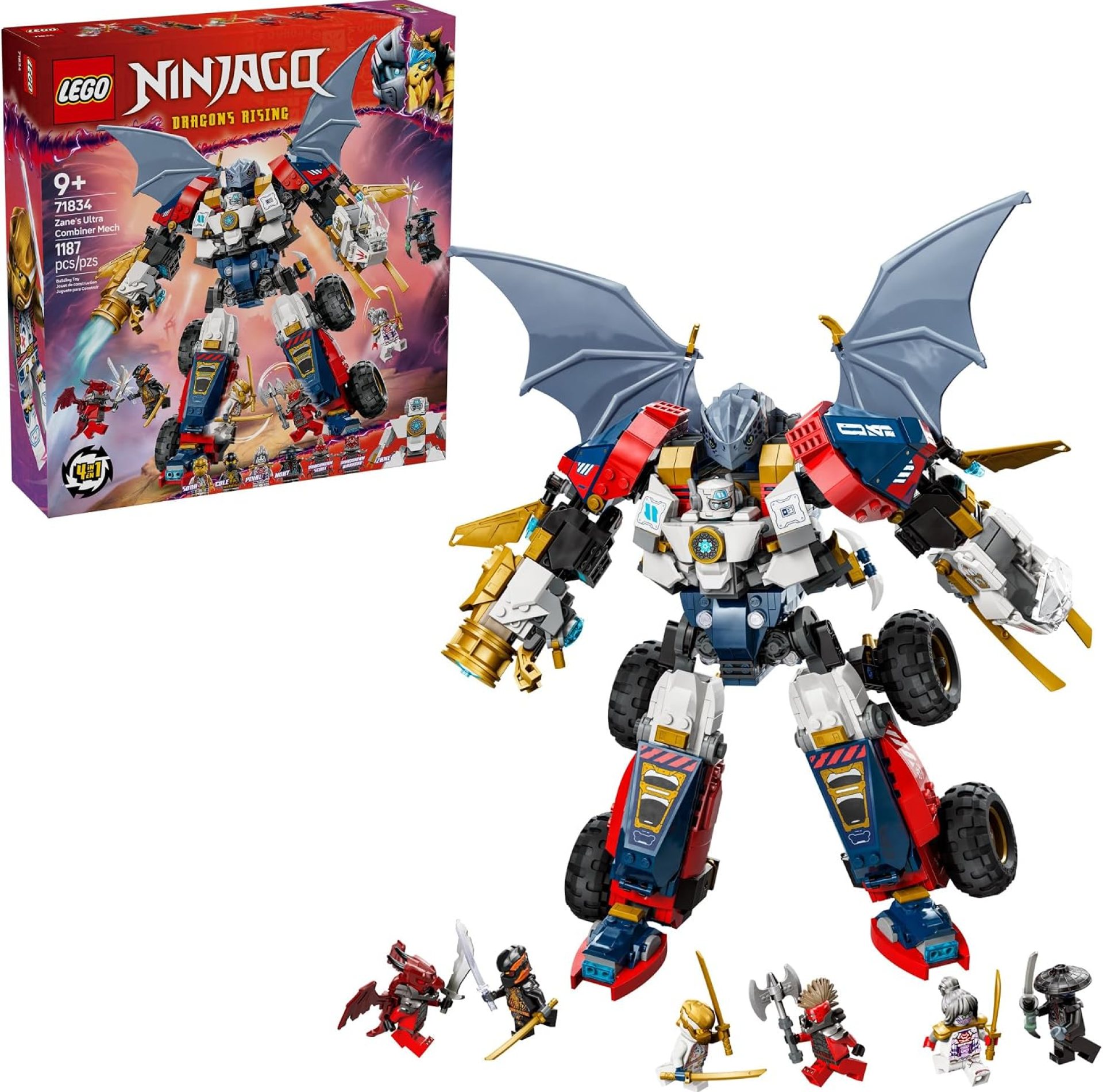 LEGO NINJAGO Zane’s Ultra Combiner Mech Ninja Toy – Pretend Play 4-in-1 Building Toy Set for Kids, Boys and Girls, Ages 9+ – with 6 Minifigures – Gift Idea for Birthdays – 71834 LEGO NINJAGO Zane’s Ultra Combiner Mech Ninja Toy – Pretend Play 4-in-1 Building Toy Set for Kids, Boys and Girls, Ages 9+ – with 6 Minifigures – Gift Idea for Birthdays – 71834