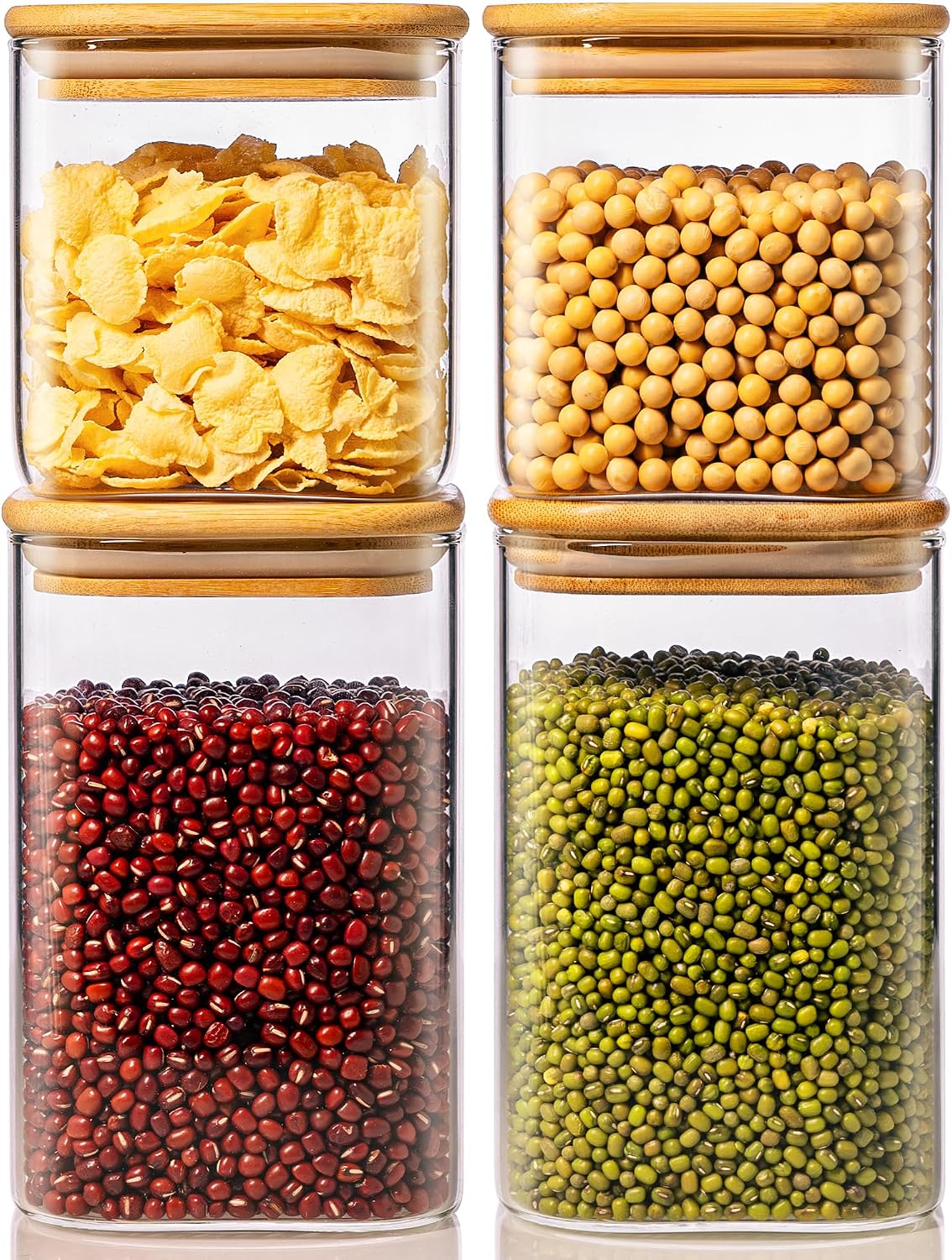 42oz & 27oz – 4 Pack Square Glass Jars with Bamboo Lids, Glass Food Storage Containers with Airtight Lids for Kitchen, Air Tight Pantry Storage Containers for Cereal, Pasta, Rice, Sugar, Coffee, Spice 42oz & 27oz – 4 Pack Square Glass Jars with Bamboo Lids, Glass Food Storage Containers with Airtight Lids for Kitchen, Air Tight Pantry Storage Containers for Cereal, Pasta, Rice, Sugar, Coffee, Spice