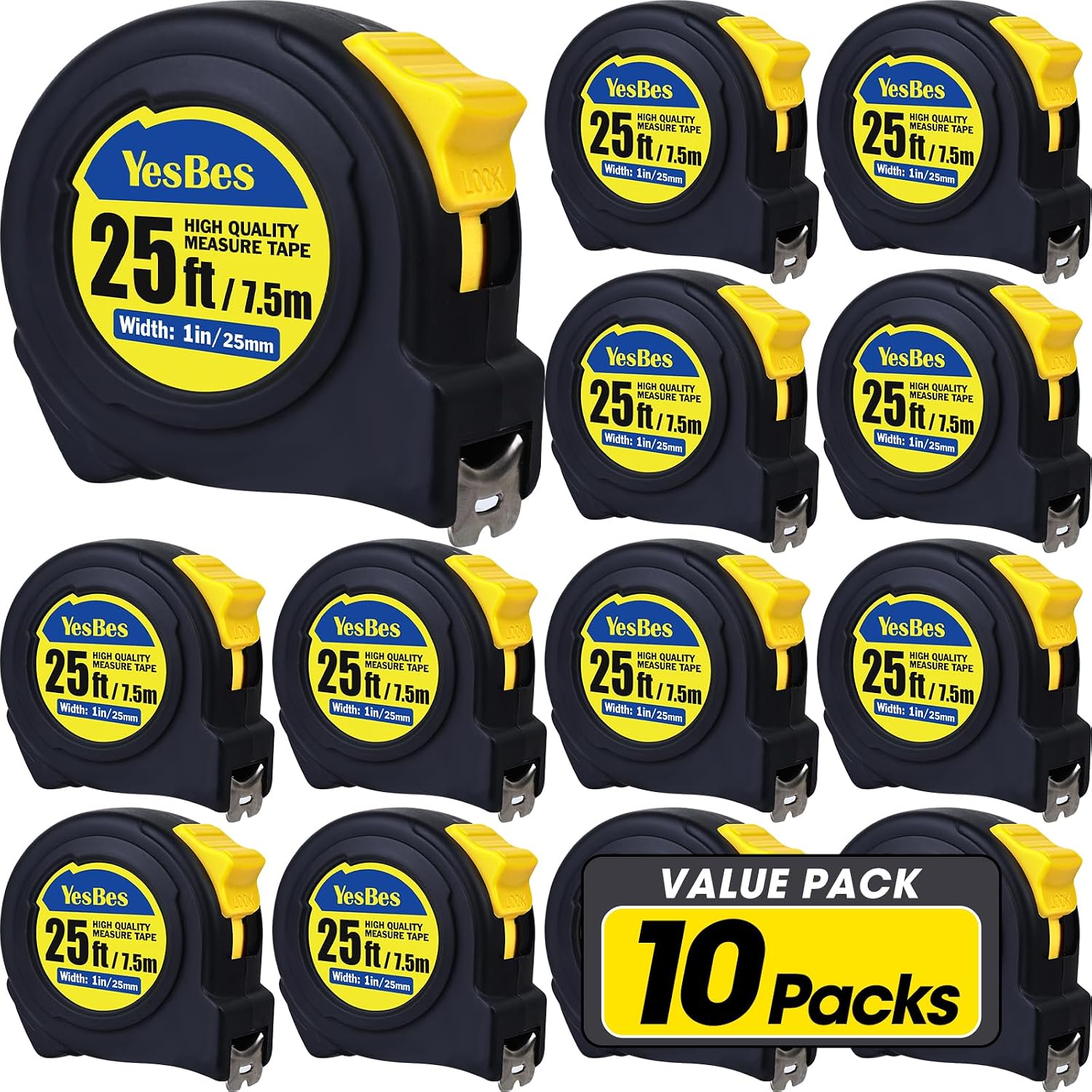 Tape Measure 25 ft, 10 Pack Bulk Easy Read Measuring Tape Retractable, Measurement Tape 25 FT by 1 in Tape Measure 25 ft, 10 Pack Bulk Easy Read Measuring Tape Retractable, Measurement Tape 25 FT by 1 in