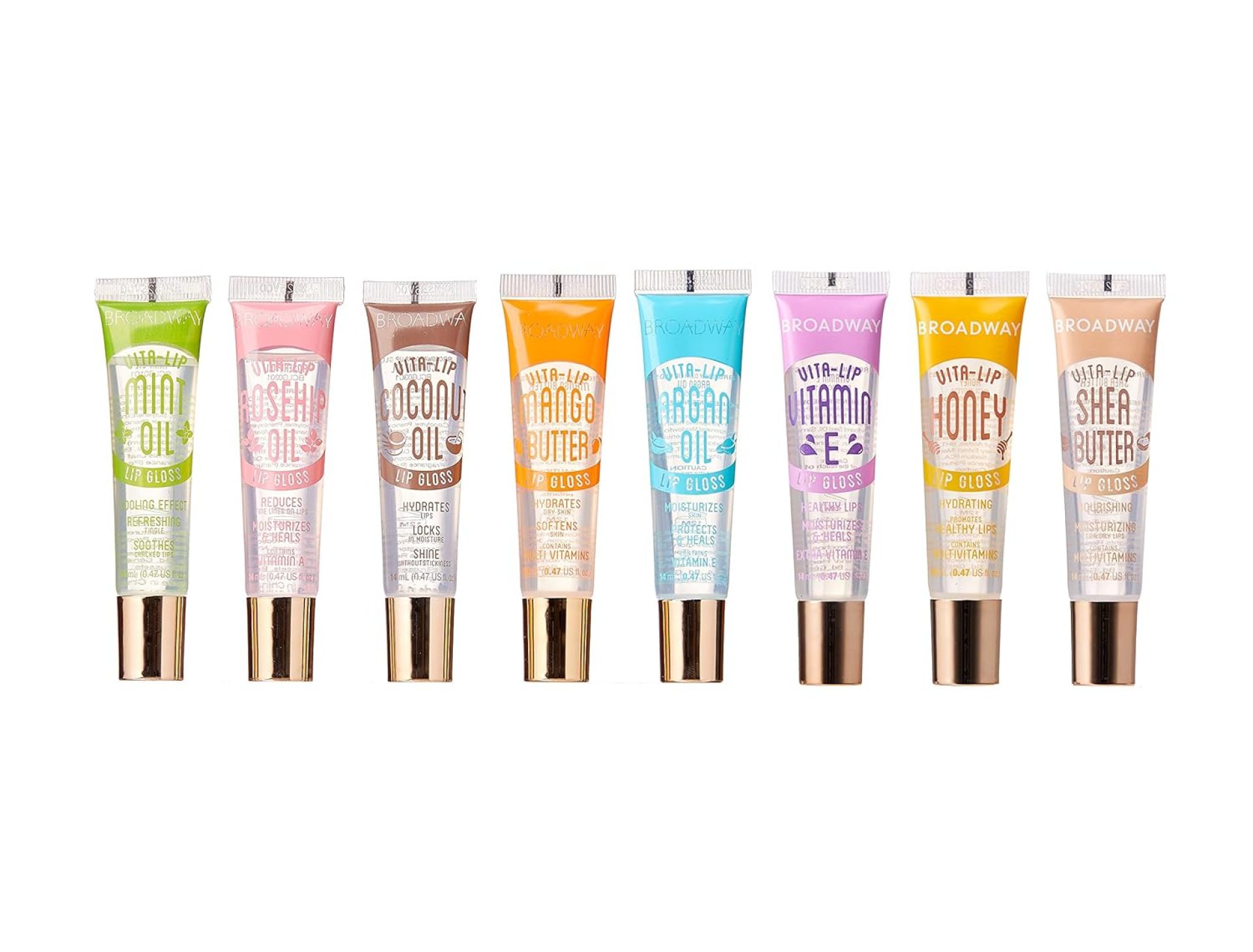 Ruby Kisses Broadway Vita-Lip Clear Lip Gloss (8 Pack), Ultra-Hydrating & Soothing Formula with Vitamins, High-Shine Non-Sticky Finish Lip Balm with Mint, Rosehip, Coconut, Mango, Argan, Honey, Shea Ruby Kisses Broadway Vita-Lip Clear Lip Gloss (8 Pack), Ultra-Hydrating & Soothing Formula with Vitamins, High-Shine Non-Sticky Finish Lip Balm with Mint, Rosehip, Coconut, Mango, Argan, Honey, Shea