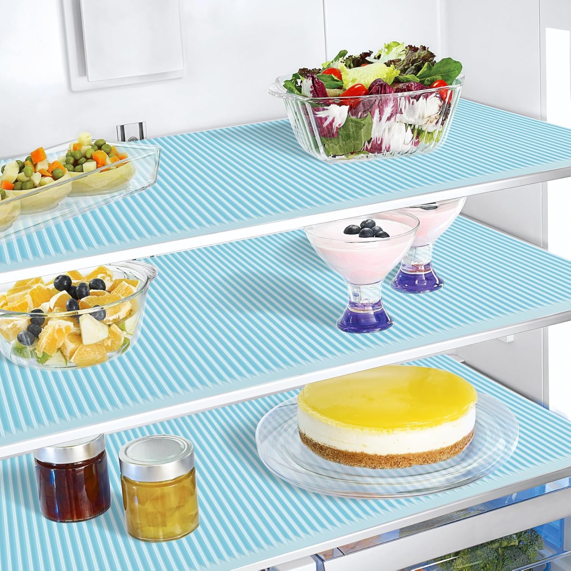 Non-Slip Silicone Refrigerator Liners for Shelves, Reusable Washable Fridge Shelf Drawer Liners, Cuttable Waterproof Oilproof Fridge Liner for Glass Shelve Kitchen Cabinet Drawer Mats(Blue, 2 Pack Non-Slip Silicone Refrigerator Liners for Shelves, Reusable Washable Fridge Shelf Drawer Liners, Cuttable Waterproof Oilproof Fridge Liner for Glass Shelve Kitchen Cabinet Drawer Mats(Blue, 2 Pack