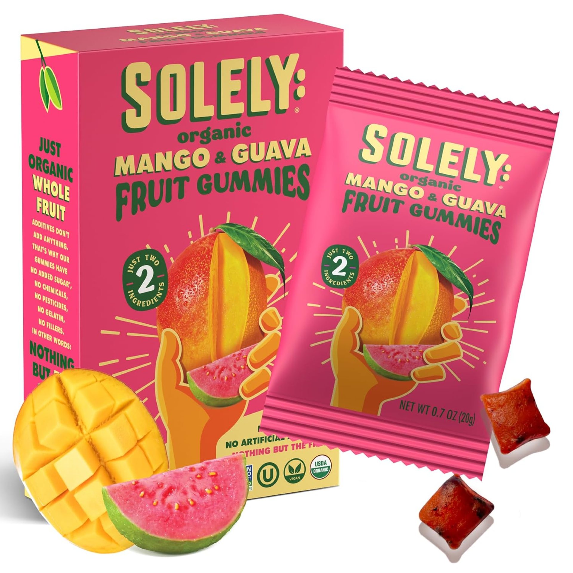 SOLELY – Organic Mango & Guava Whole Fruit Gummies (1 Box, 5 Single Serving Bags per Box) – Real Fresh Fruit – Healthy Snacks for Adults & Kids – Non GMO, Vegan Snacks, Shelf Stable – 5 Bags (3.5 oz) SOLELY – Organic Mango & Guava Whole Fruit Gummies (1 Box, 5 Single Serving Bags per Box) – Real Fresh Fruit – Healthy Snacks for Adults & Kids – Non GMO, Vegan Snacks, Shelf Stable – 5 Bags (3.5 oz)