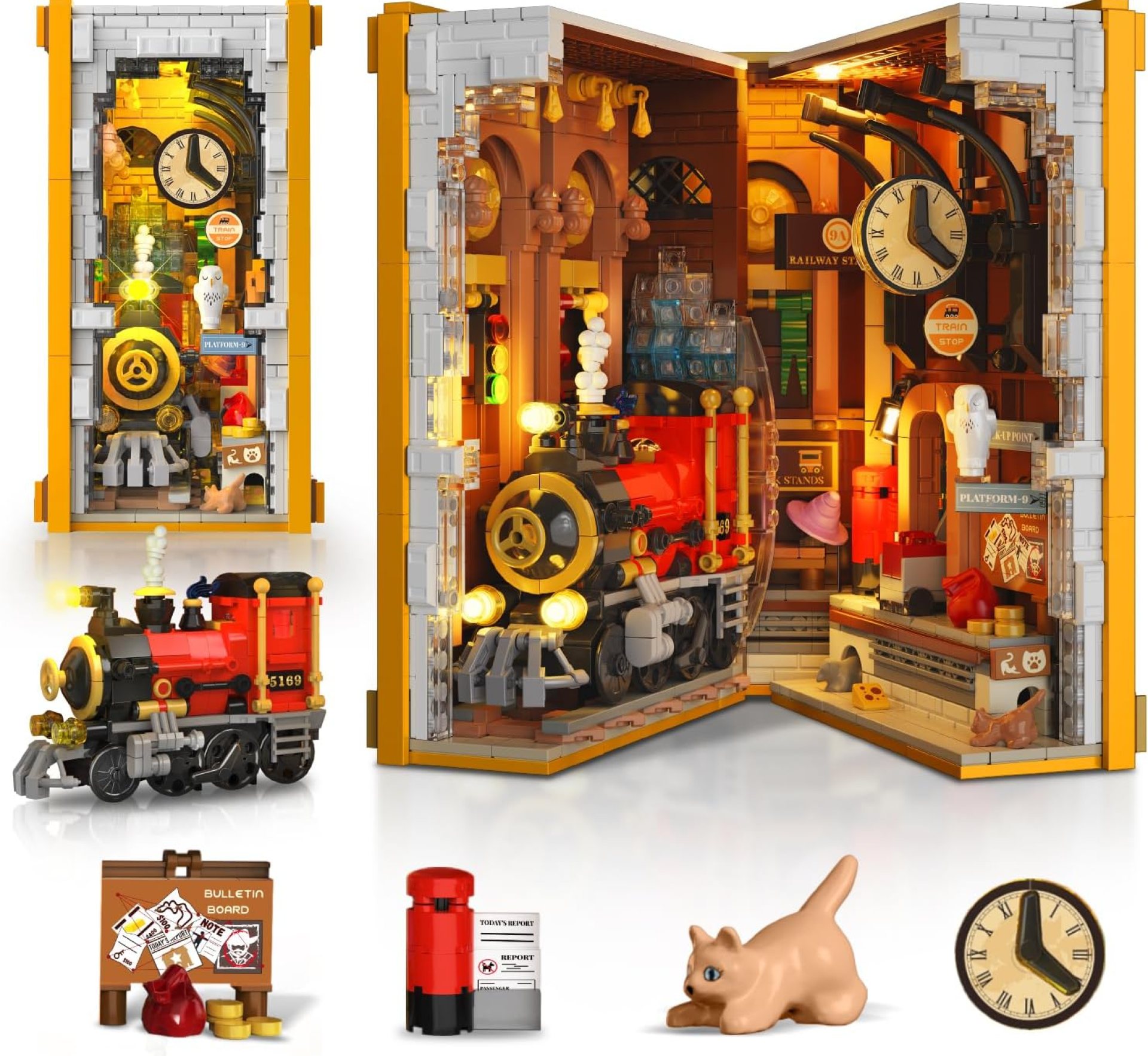 HOGOKIDS Magic Train Station Book Nook Building Set with Light, 1300 PCS Booknook Building Toys for Bookshelf Home Decor, DIY Miniature House Model Kit, Gifts for Adults Boys Girls Age 8+ HOGOKIDS Magic Train Station Book Nook Building Set with Light, 1300 PCS Booknook Building Toys for Bookshelf Home Decor, DIY Miniature House Model Kit, Gifts for Adults Boys Girls Age 8+