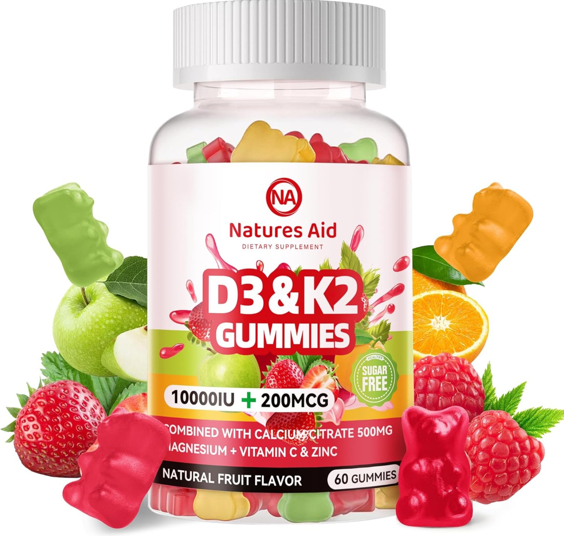 Sugar-Free Vitamin D3 K2 Gummies with Calcium + K2 (MK-7), Magnesium Citrate, Vitamin C, Extra Strength – Ultimate Absorption for Bone Muscle Teeth Immune, Vegan – 60 Gummies Sugar-Free Vitamin D3 K2 Gummies with Calcium + K2 (MK-7), Magnesium Citrate, Vitamin C, Extra Strength – Ultimate Absorption for Bone Muscle Teeth Immune, Vegan – 60 Gummies