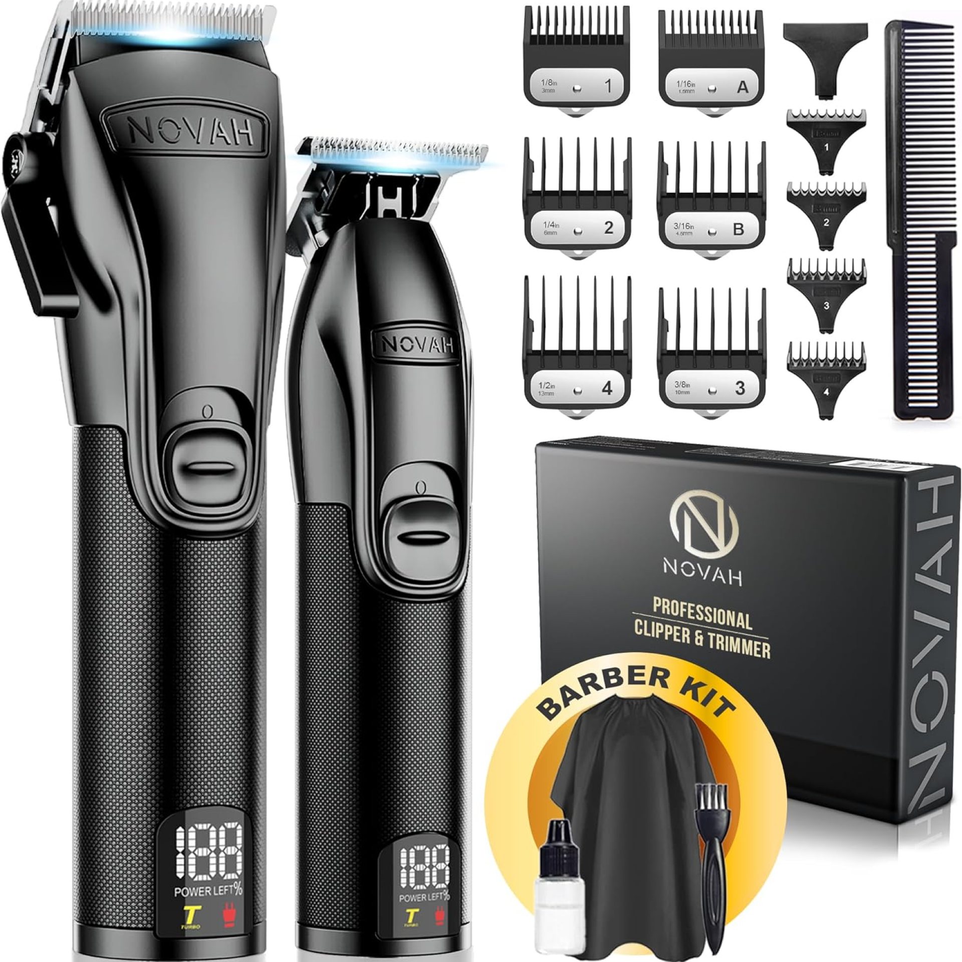 Novah® Professional Hair Clippers for Men, Professional Barber Clippers and Trimmer Set, Mens Cordless Hair Clipper for Barbers Haircut Kit Fade Novah® Professional Hair Clippers for Men, Professional Barber Clippers and Trimmer Set, Mens Cordless Hair Clipper for Barbers Haircut Kit Fade