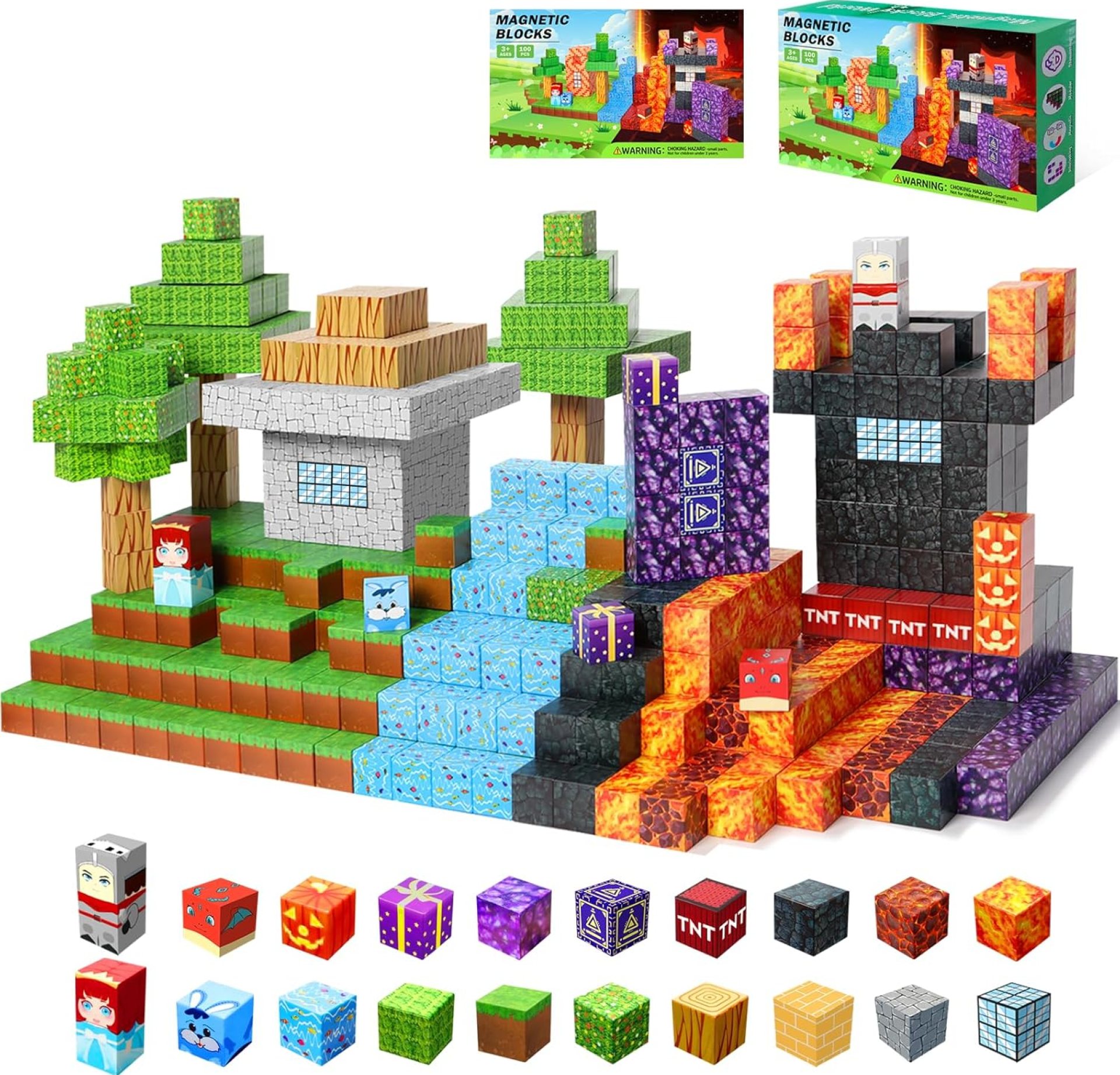 100PCS Magnetic Blocks-1inch -Adventure at Lava World Blocks Set – Magnetic Cubes Building Blocks Toys for Halloween Christmas Birthday Gift – STEM Sensory Toys for 3+ Years Old Girl Boys 100PCS Magnetic Blocks-1inch -Adventure at Lava World Blocks Set – Magnetic Cubes Building Blocks Toys for Halloween Christmas Birthday Gift – STEM Sensory Toys for 3+ Years Old Girl Boys