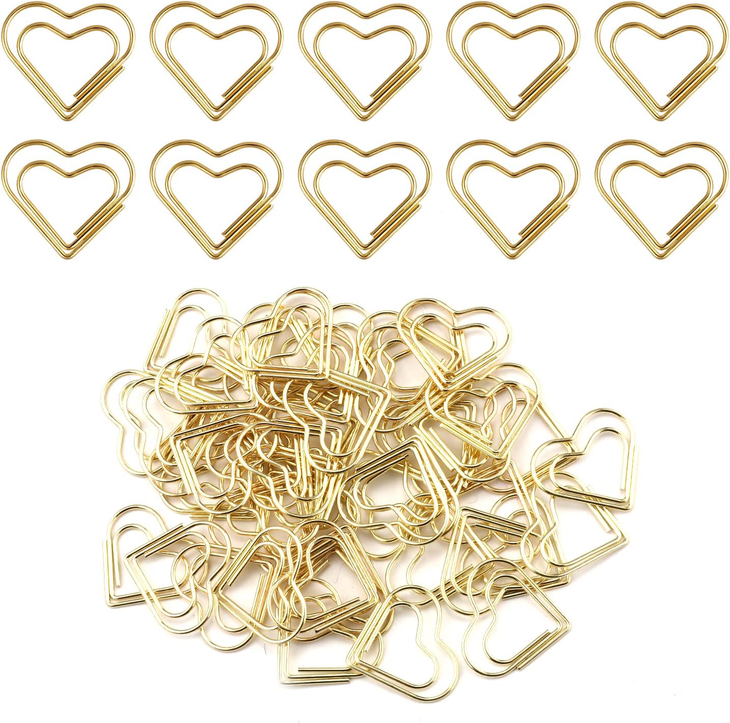 100pcs Mini Gold Heart Paper Clips, Small Cute Love Shaped Stainless Steel Metal Bookmarks for Document Note Sorting, Wedding Decoration, Crafts, Kids, Office Supplies 100pcs Mini Gold Heart Paper Clips, Small Cute Love Shaped Stainless Steel Metal Bookmarks for Document Note Sorting, Wedding Decoration, Crafts, Kids, Office Supplies