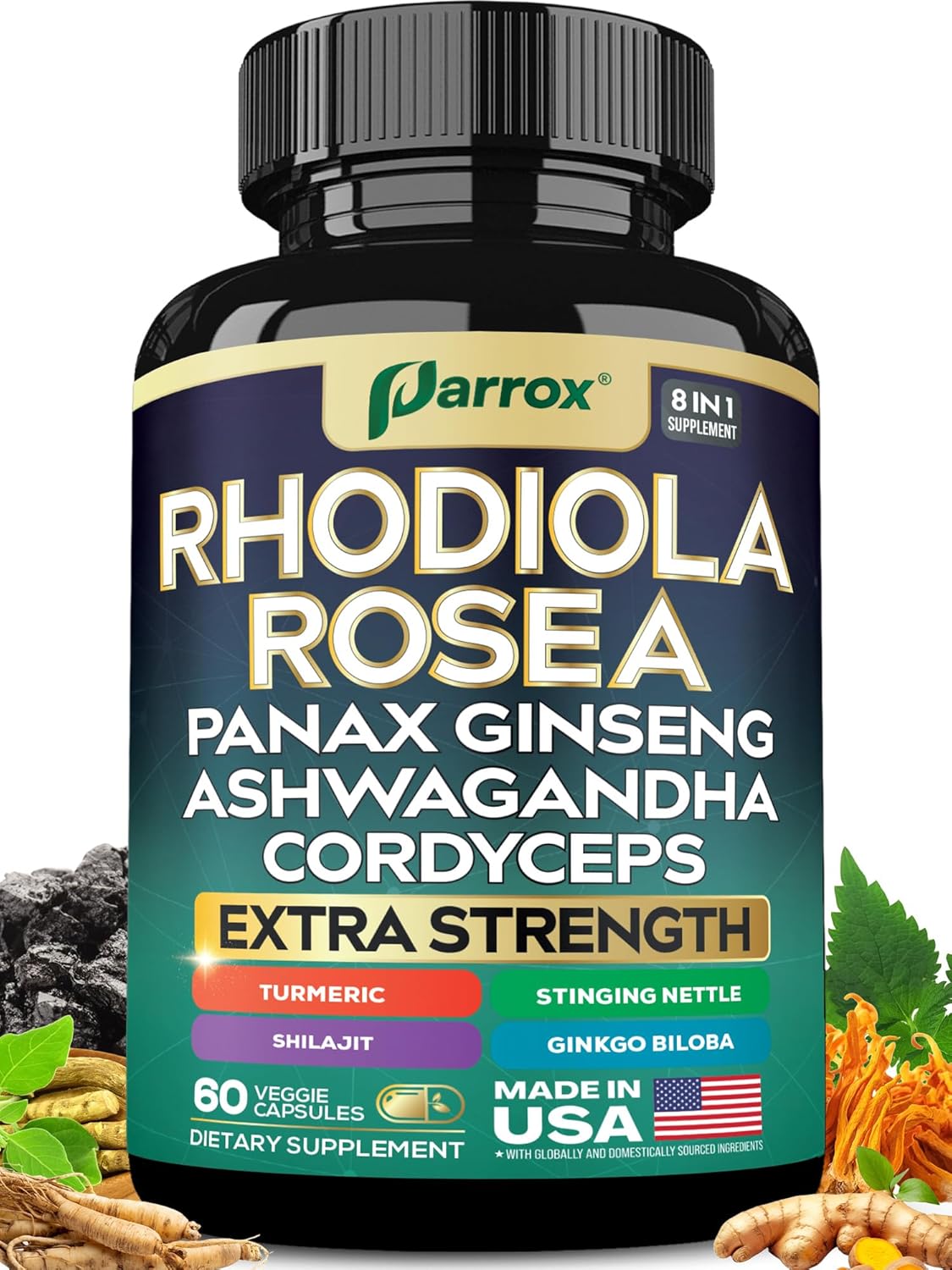 Rhodiola Rosea Panax Ginseng Ashwagandha Cordyceps Mushroom Turmeric Ginkgo Biloba Stinging Nettle Adaptogen Blend Supplement Capsules for Daily Wellness Support – 60 Capsules Rhodiola Rosea Panax Ginseng Ashwagandha Cordyceps Mushroom Turmeric Ginkgo Biloba Stinging Nettle Adaptogen Blend Supplement Capsules for Daily Wellness Support – 60 Capsules