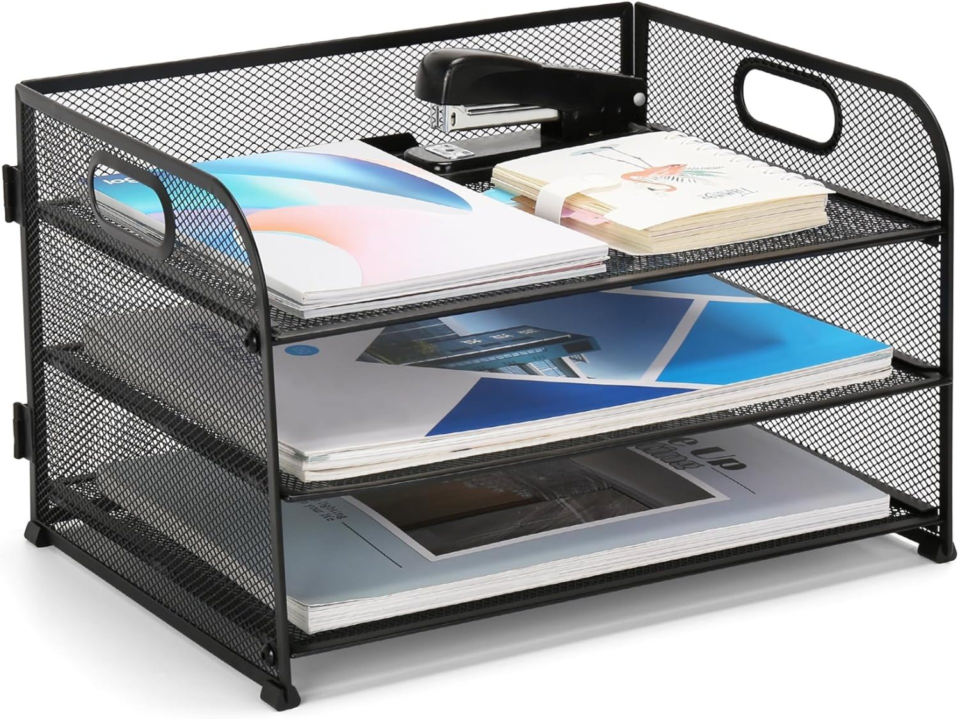 3 Tier Paper Organizer for Desk, Metal Mesh Letter Tray File Desktop Organizers with Handle, Office Document Sorter Organization for Office Supplies Desk Accessories 3 Tier Paper Organizer for Desk, Metal Mesh Letter Tray File Desktop Organizers with Handle, Office Document Sorter Organization for Office Supplies Desk Accessories