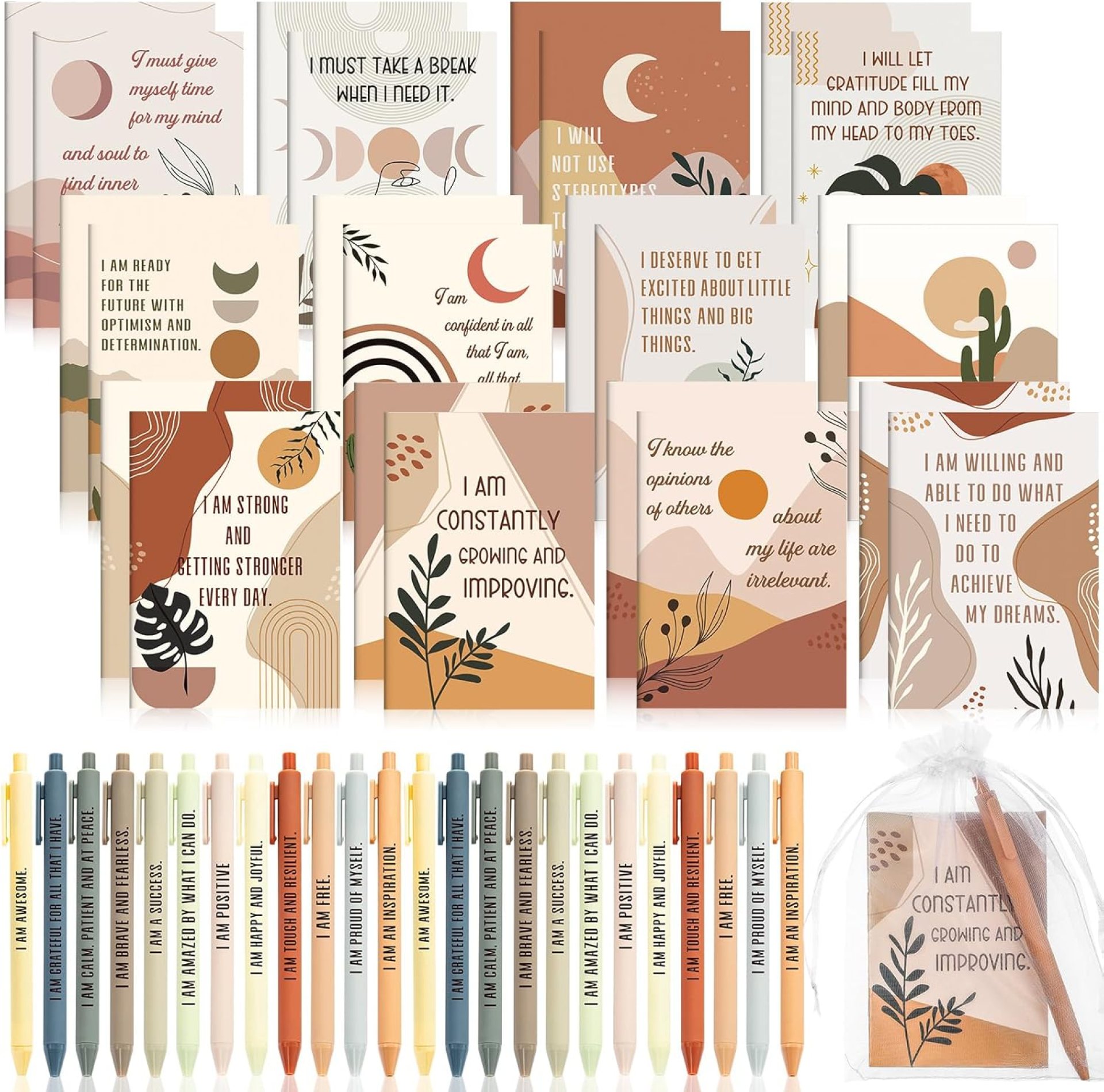 24 Set/48 Pcs Positive Affirmation Gift Set Gratitude Notebooks with Pens Small Bags Motivational Encouragement Notepads Daily Affirmations Journal for Women Stress Relief Self Care (Rainbow) 24 Set/48 Pcs Positive Affirmation Gift Set Gratitude Notebooks with Pens Small Bags Motivational Encouragement Notepads Daily Affirmations Journal for Women Stress Relief Self Care (Rainbow)