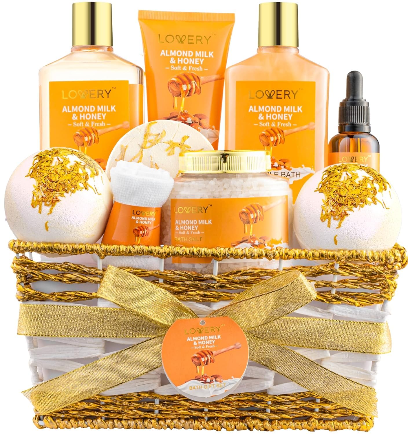 Gift Basket for Women – 10 Pc Almond Milk & Honey Beauty & Personal Care Set – Home Bath Pampering Package for Relaxing – Spa Self Care Kit – Thank You, Birthday, Mom, Anniversary Gift Gift Basket for Women – 10 Pc Almond Milk & Honey Beauty & Personal Care Set – Home Bath Pampering Package for Relaxing – Spa Self Care Kit – Thank You, Birthday, Mom, Anniversary Gift