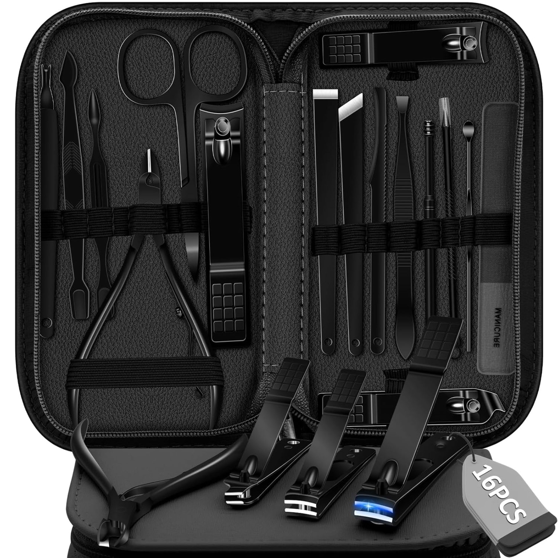 Manicure Set 16 In 1 Professional Stainless Steel Pedicure Kit Toenail Clippers Set Mens Grooming Kit Fingernail Kit for Women with Luxurious Travel Bag, Suitable for Home, Travel, and Salon (Black) Manicure Set 16 In 1 Professional Stainless Steel Pedicure Kit Toenail Clippers Set Mens Grooming Kit Fingernail Kit for Women with Luxurious Travel Bag, Suitable for Home, Travel, and Salon (Black)