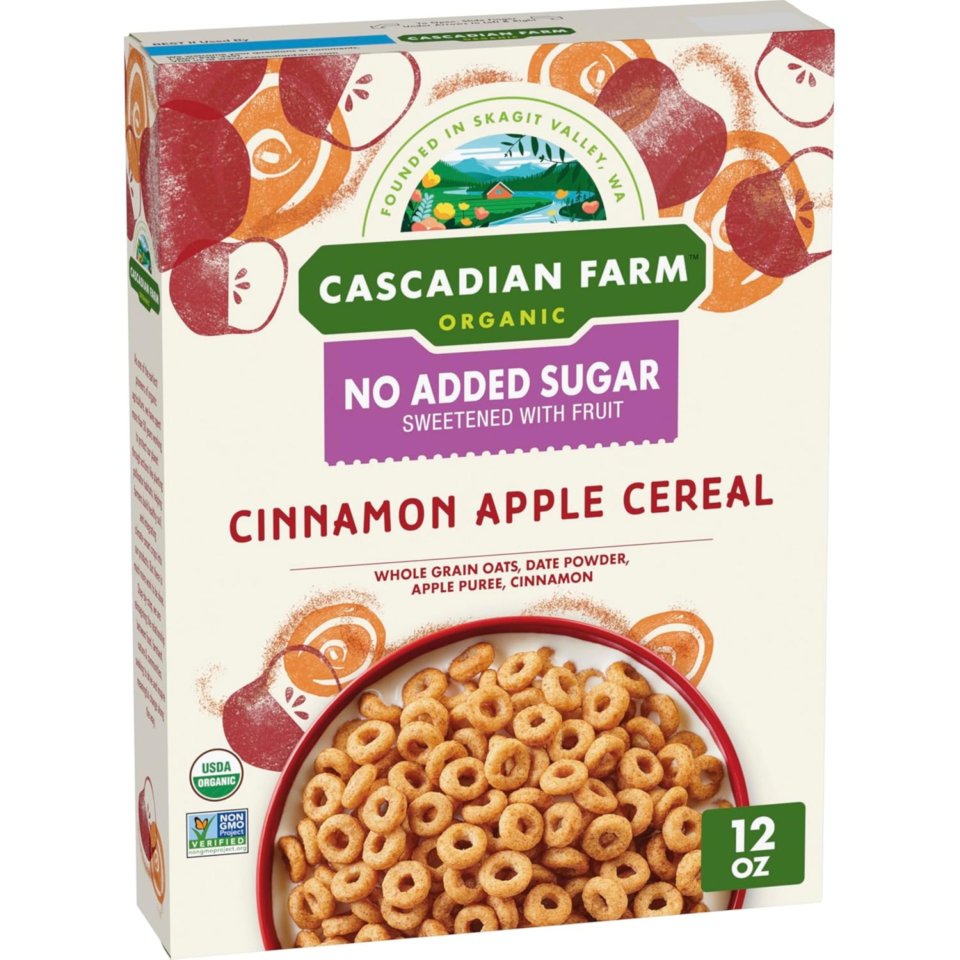 Cascadian Farm Organic Cinnamon Apple Cereal, No Added Sugar, Made with Whole Grain, Non-GMO, 12 oz Cascadian Farm Organic Cinnamon Apple Cereal, No Added Sugar, Made with Whole Grain, Non-GMO, 12 oz